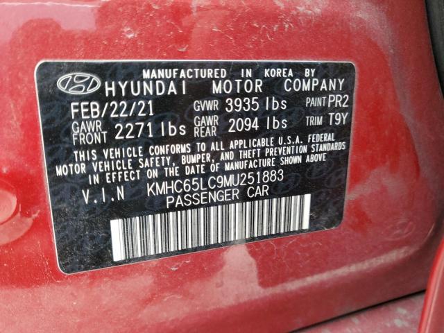 Photo 12 VIN: KMHC65LC9MU251883 - HYUNDAI IONIQ BLUE 