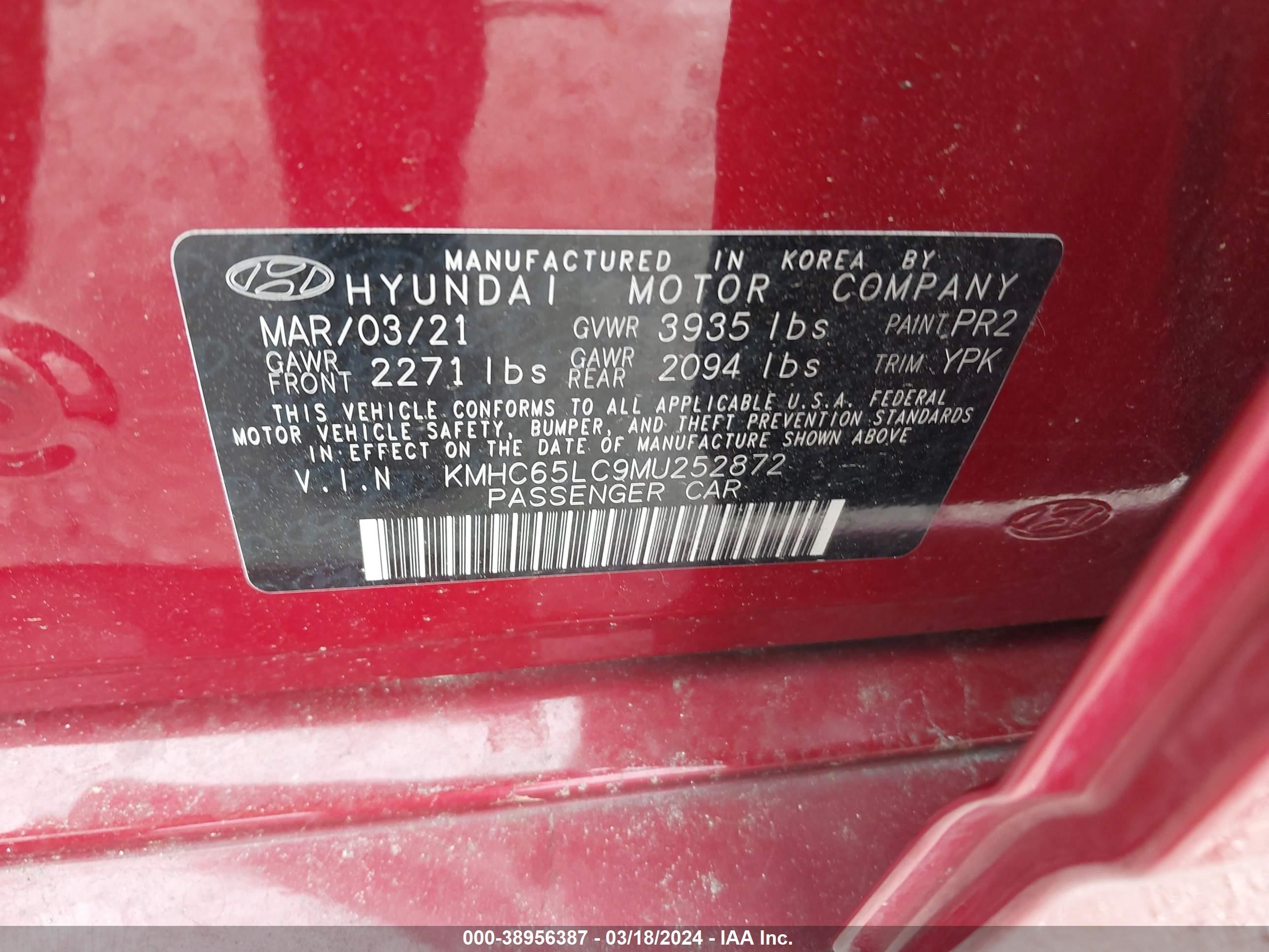 Photo 8 VIN: KMHC65LC9MU252872 - HYUNDAI IONIQ 