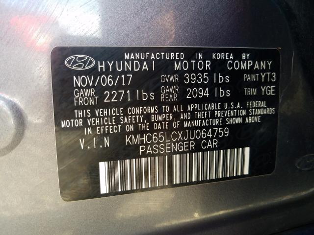 Photo 9 VIN: KMHC65LCXJU064759 - HYUNDAI IONIQ BLUE 