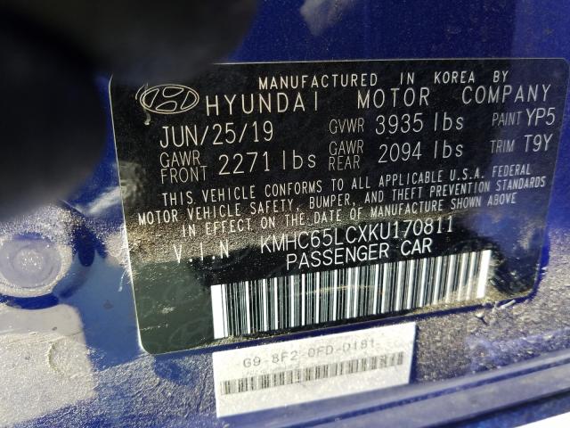 Photo 9 VIN: KMHC65LCXKU170811 - HYUNDAI IONIQ BLUE 