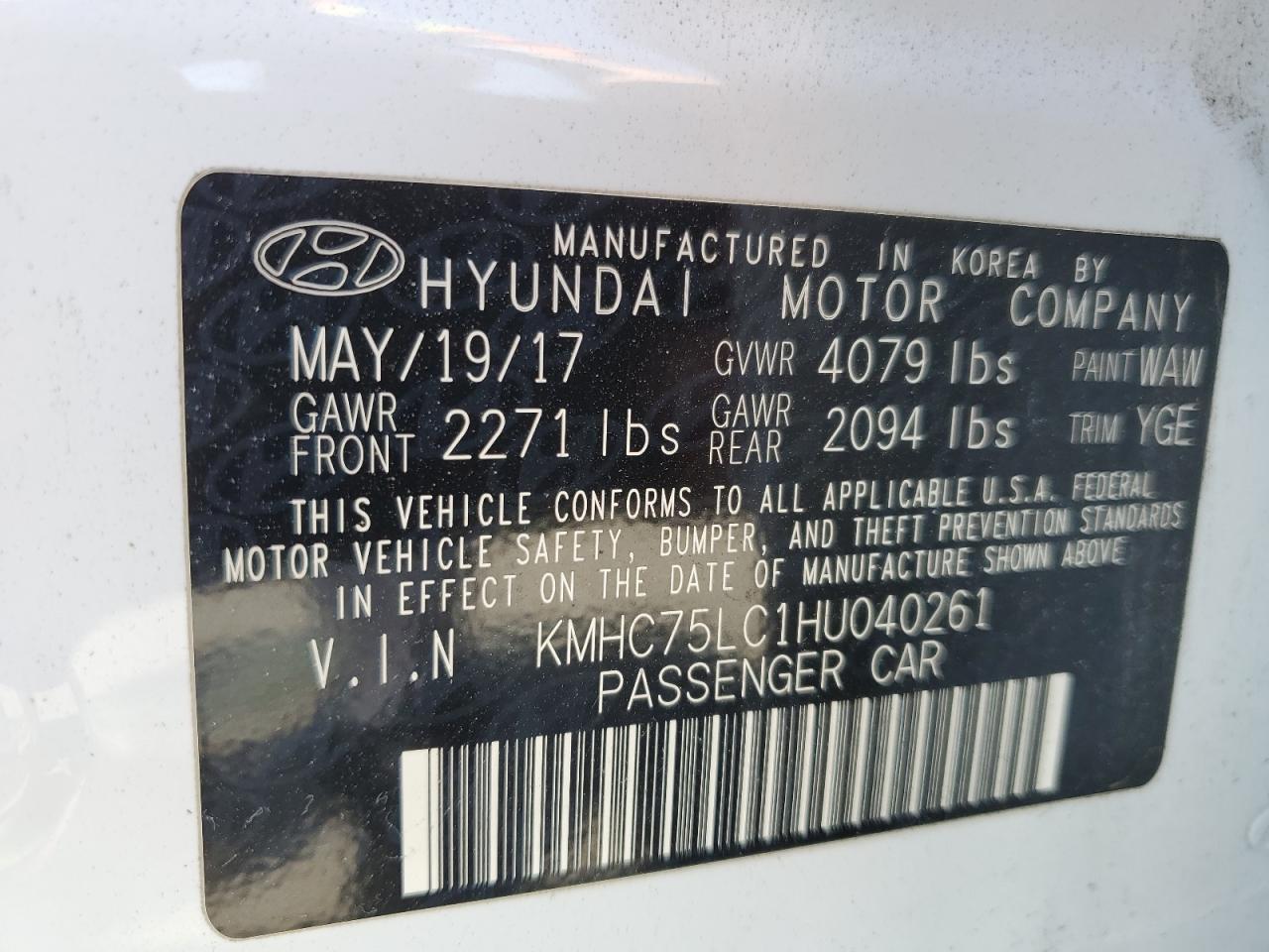 Photo 11 VIN: KMHC75LC1HU040261 - HYUNDAI IONIQ 