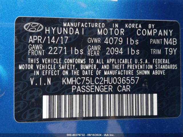 Photo 8 VIN: KMHC75LC2HU036557 - HYUNDAI IONIQ 