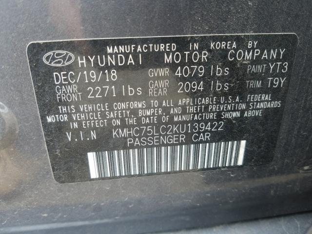 Photo 9 VIN: KMHC75LC2KU139422 - HYUNDAI IONIQ SEL 