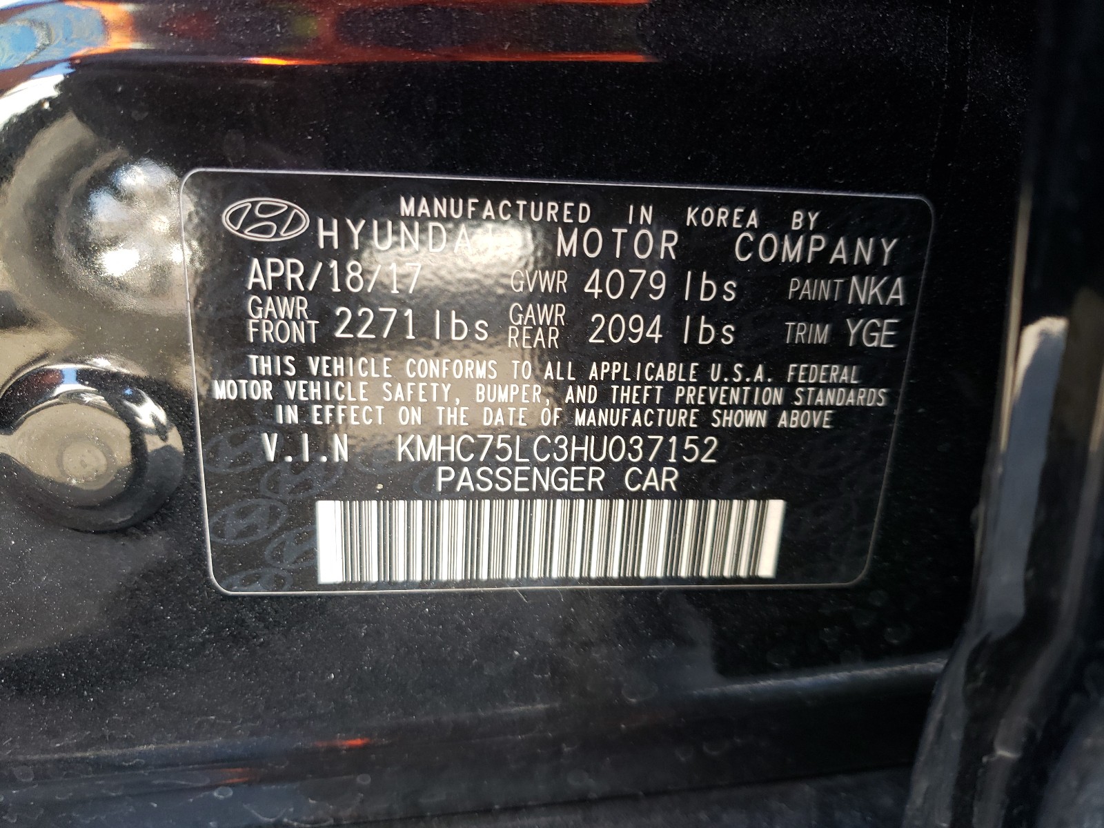 Photo 9 VIN: KMHC75LC3HU037152 - HYUNDAI IONIQ SEL 