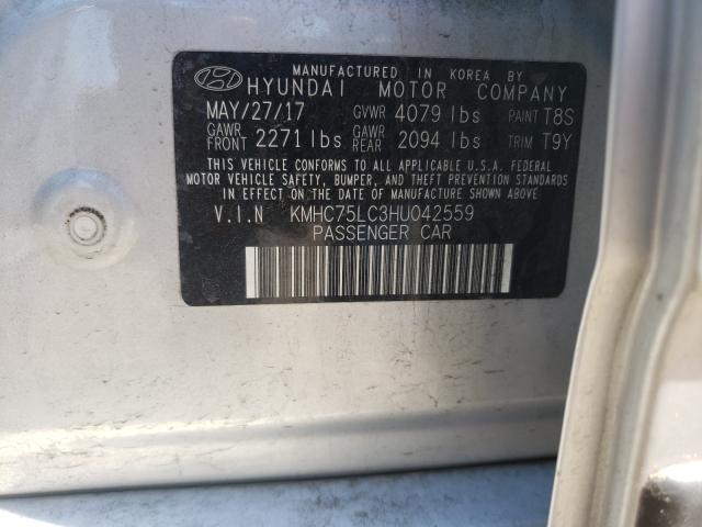 Photo 9 VIN: KMHC75LC3HU042559 - HYUNDAI IONIQ SEL 