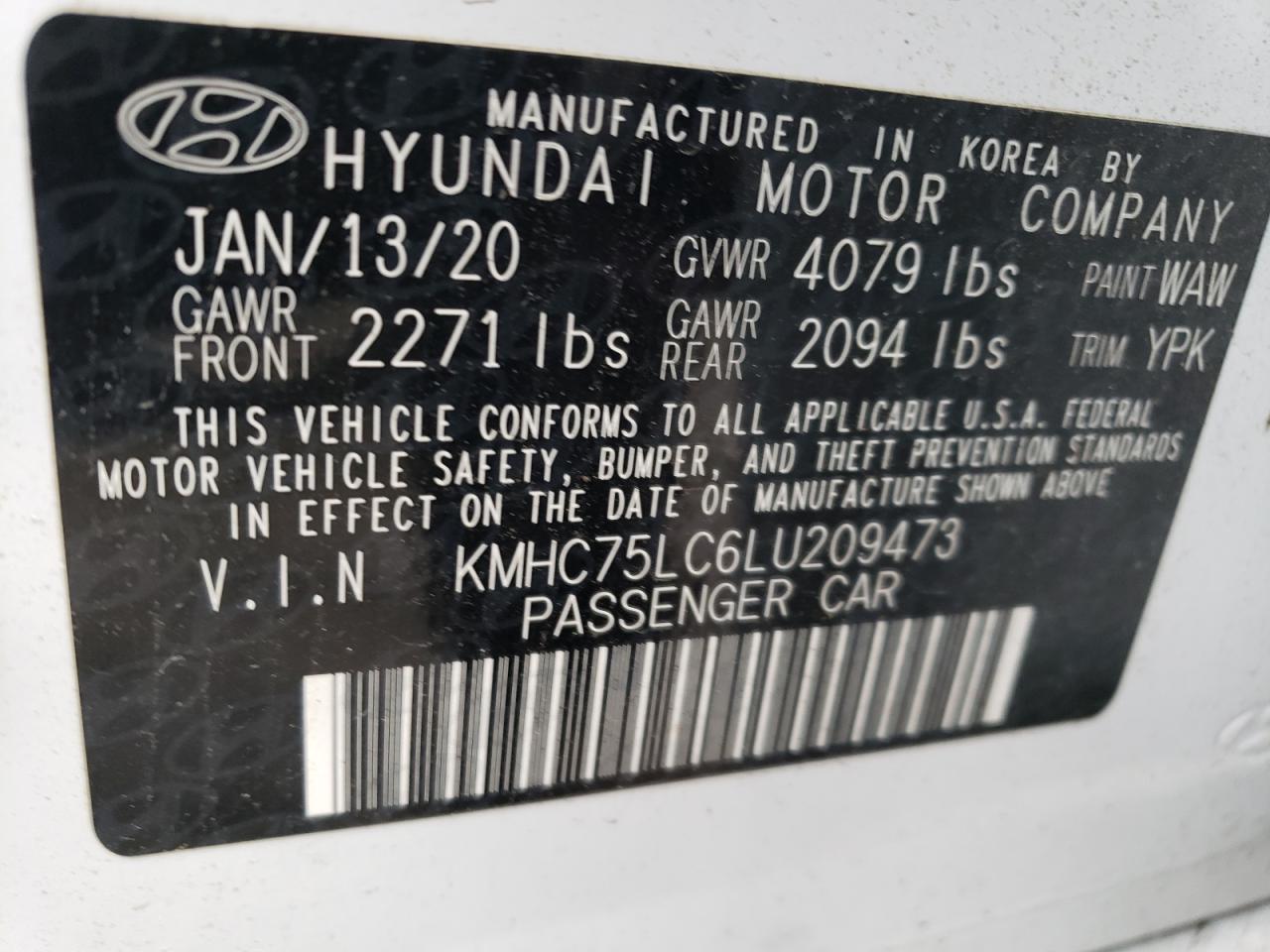 Photo 12 VIN: KMHC75LC6LU209473 - HYUNDAI IONIQ 