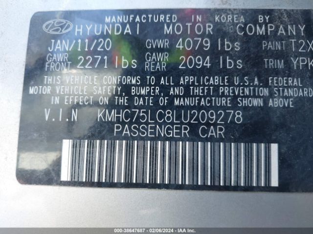 Photo 8 VIN: KMHC75LC8LU209278 - HYUNDAI IONIQ HYBRID 