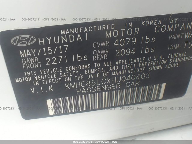 Photo 8 VIN: KMHC85LCXHU040403 - HYUNDAI IONIQ HYBRID 