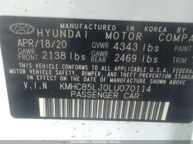 Photo 8 VIN: KMHC85LJ0LU070114 - HYUNDAI IONIQ 