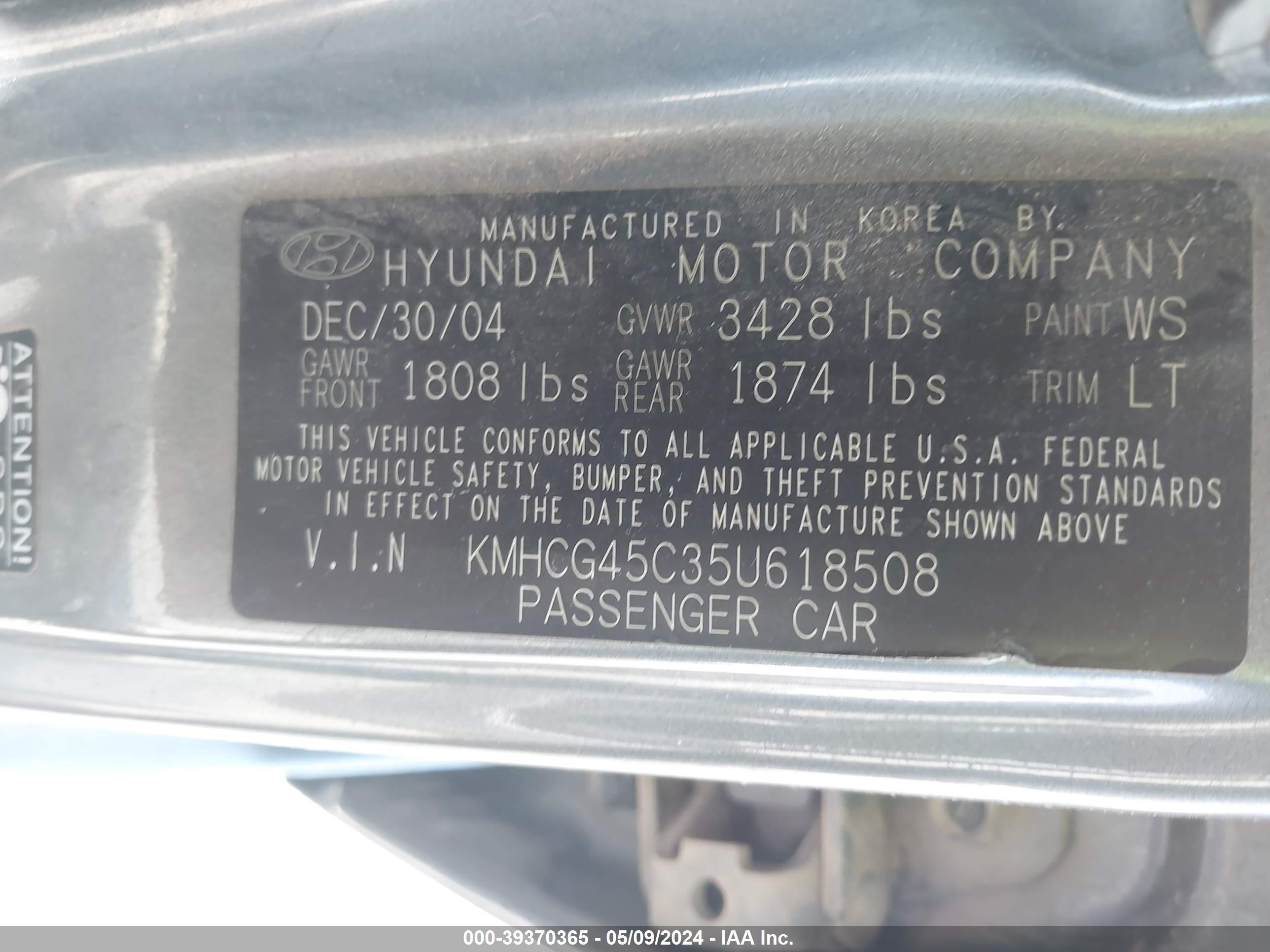 Photo 8 VIN: KMHCG45C35U618508 - HYUNDAI ACCENT 