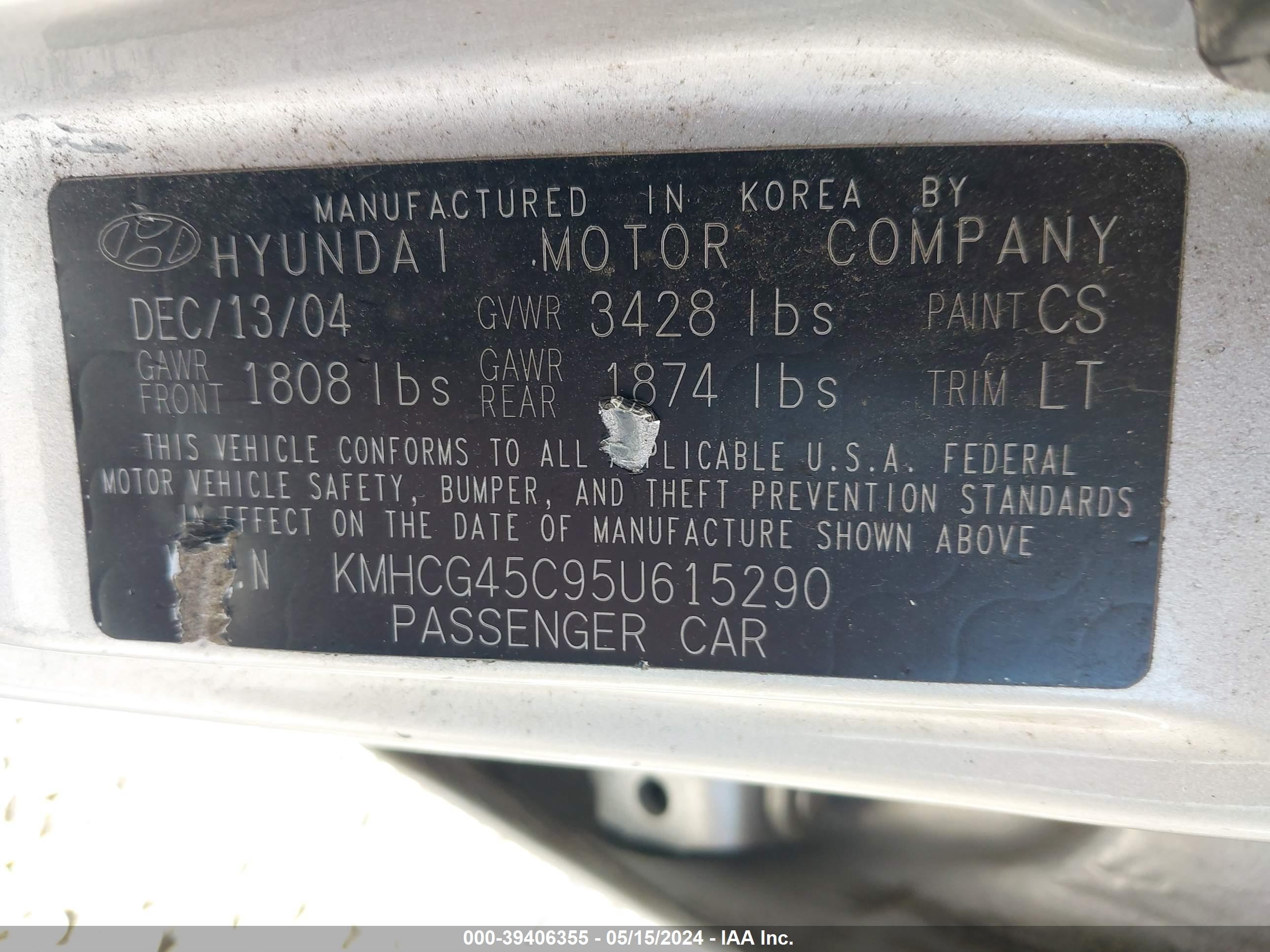 Photo 8 VIN: KMHCG45C95U615290 - HYUNDAI ACCENT 