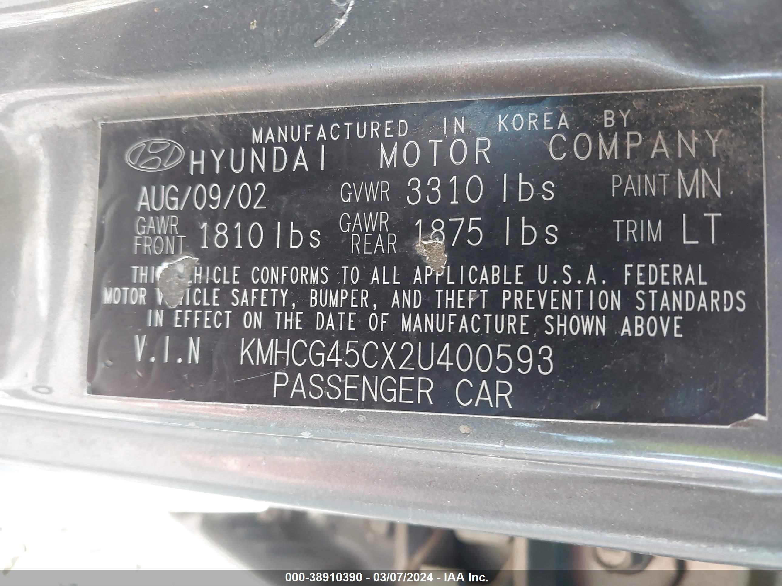 Photo 8 VIN: KMHCG45CX2U400593 - HYUNDAI ACCENT 