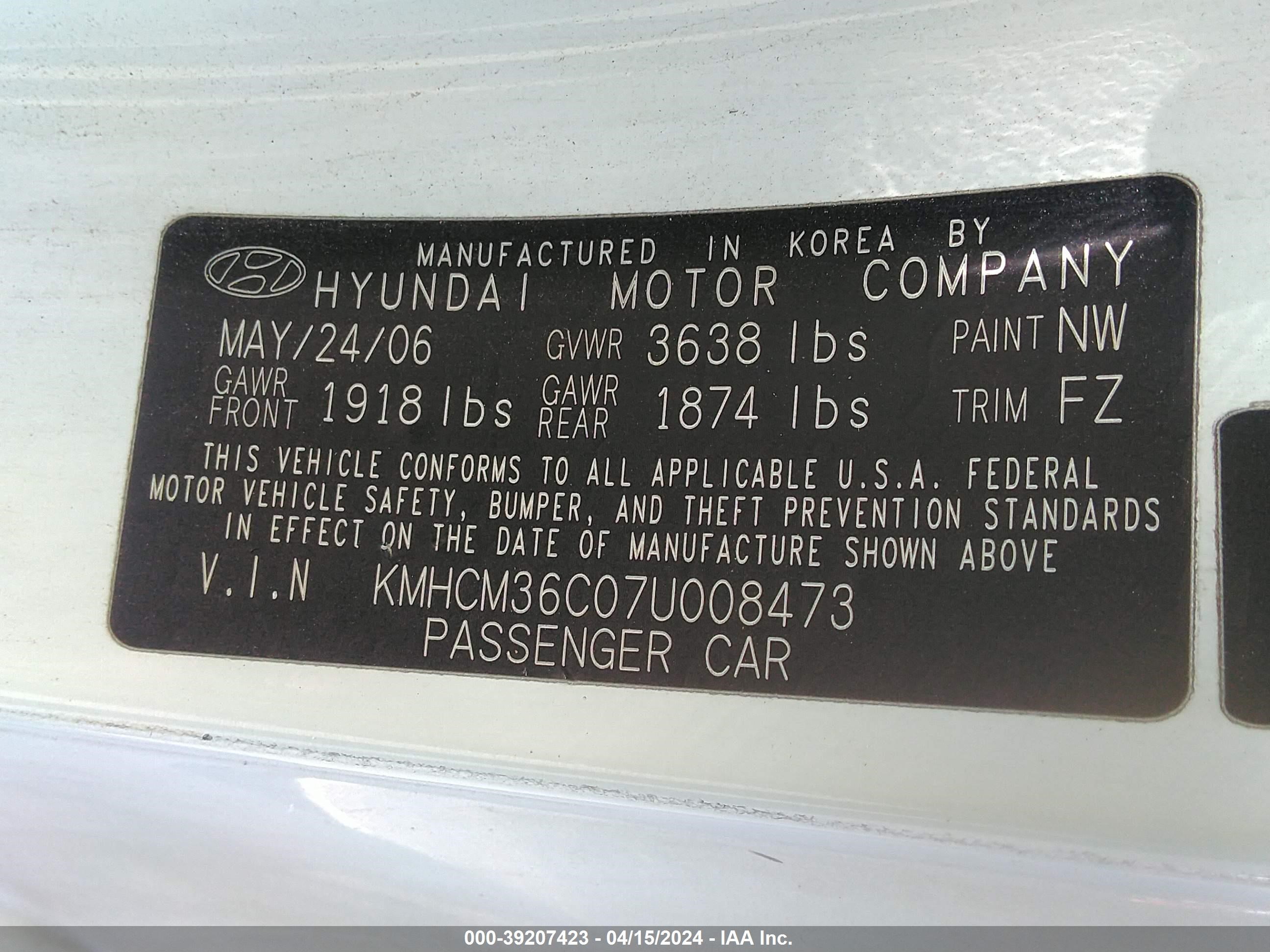 Photo 8 VIN: KMHCM36C07U008473 - HYUNDAI ACCENT 