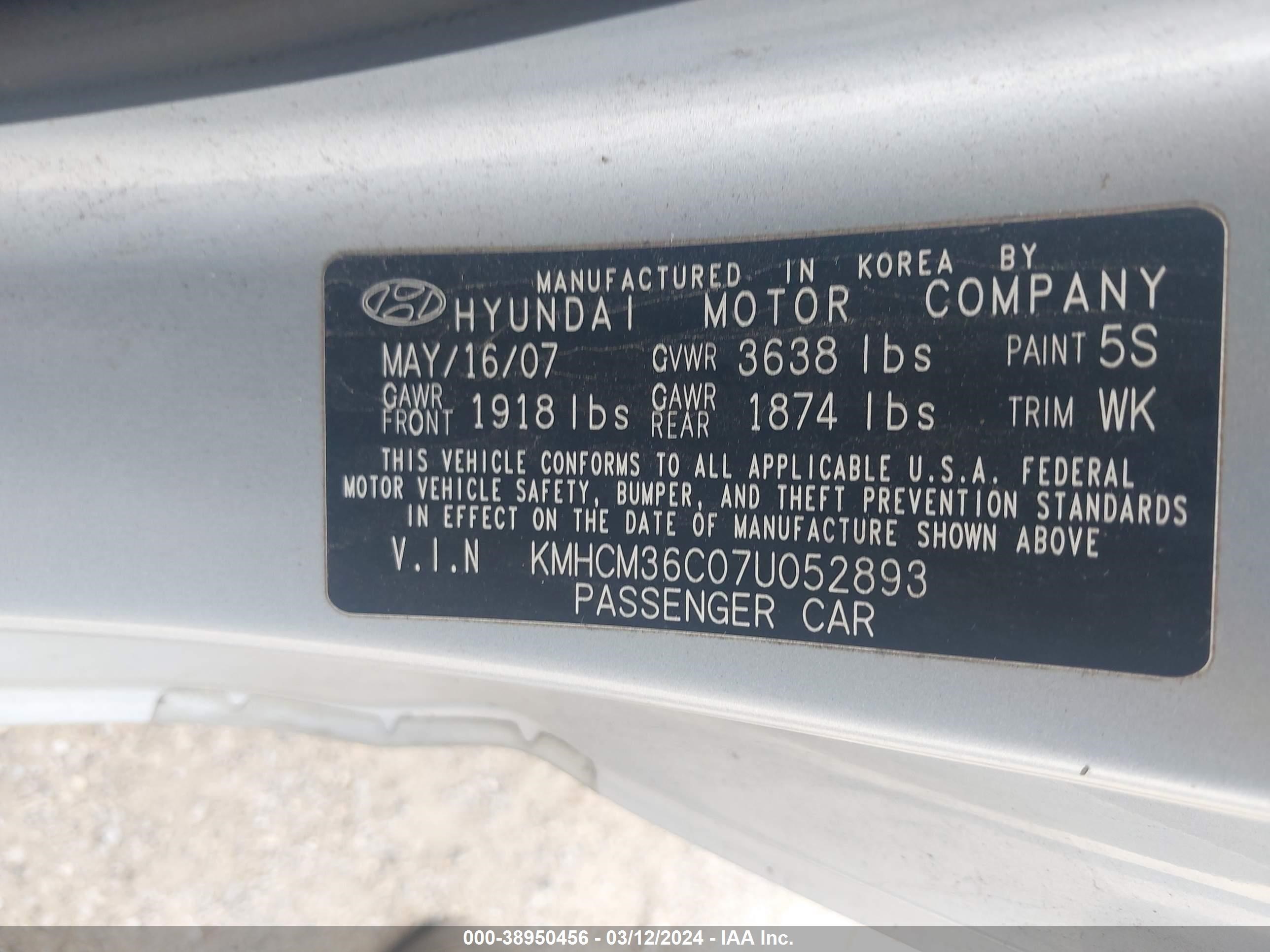 Photo 8 VIN: KMHCM36C07U052893 - HYUNDAI ACCENT 