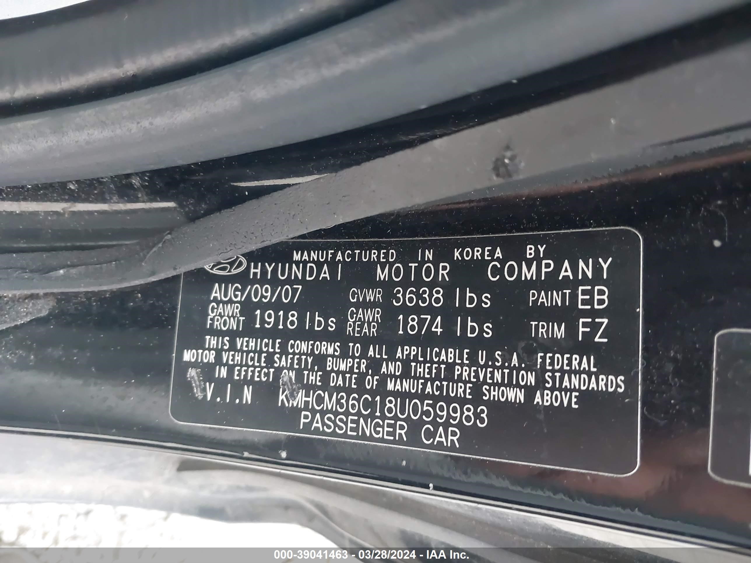 Photo 8 VIN: KMHCM36C18U059983 - HYUNDAI ACCENT 