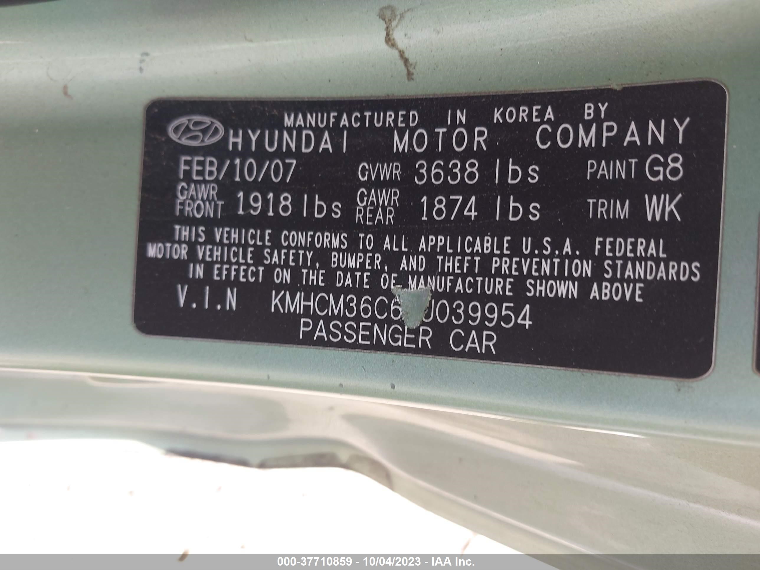 Photo 8 VIN: KMHCM36C67U039954 - HYUNDAI ACCENT 