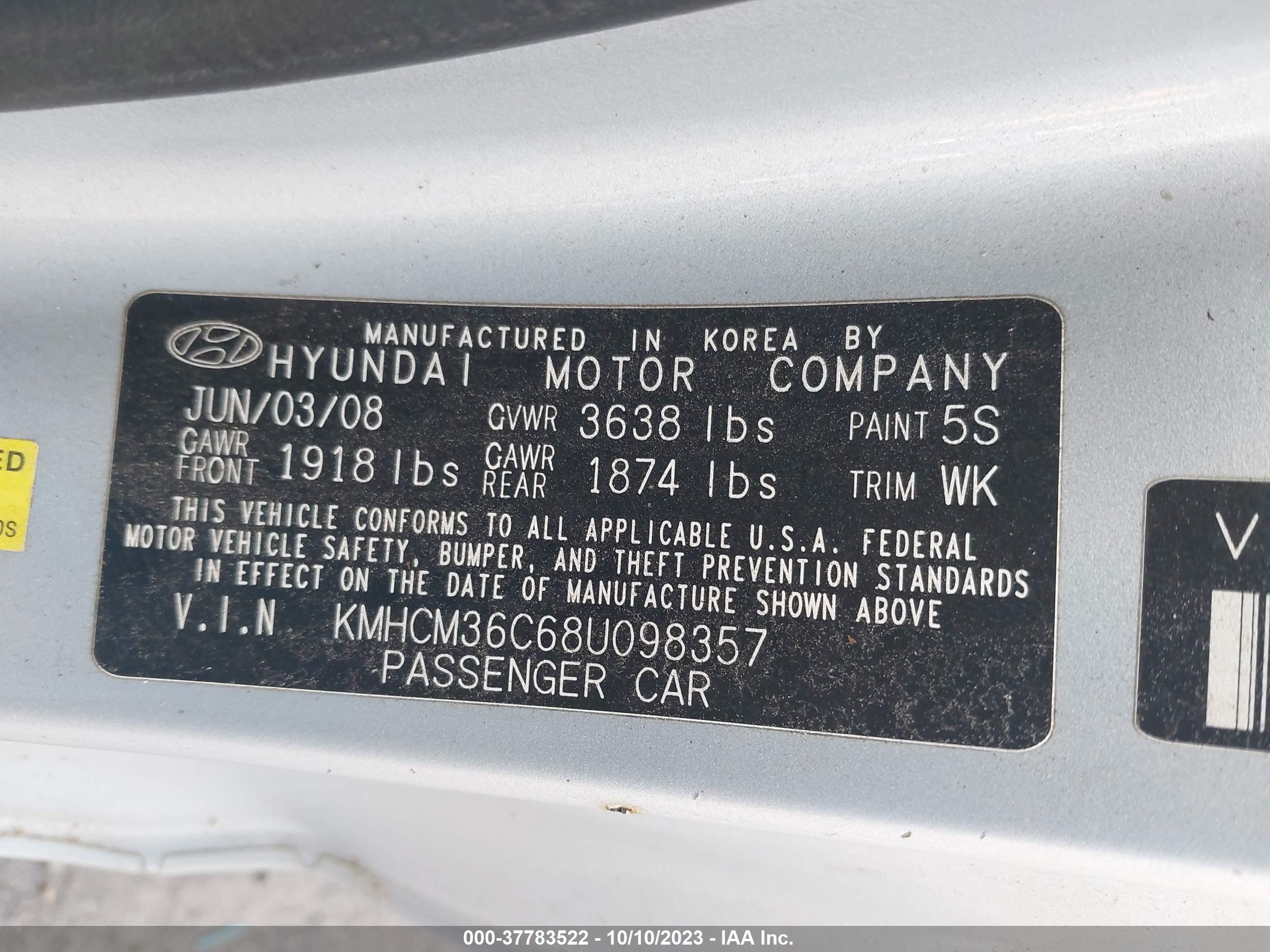 Photo 8 VIN: KMHCM36C68U098357 - HYUNDAI ACCENT 