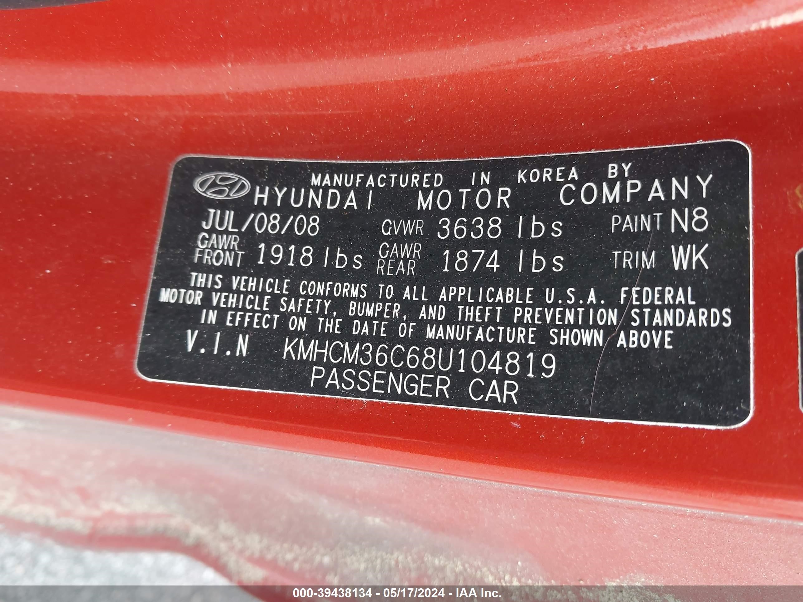 Photo 8 VIN: KMHCM36C68U104819 - HYUNDAI ACCENT 