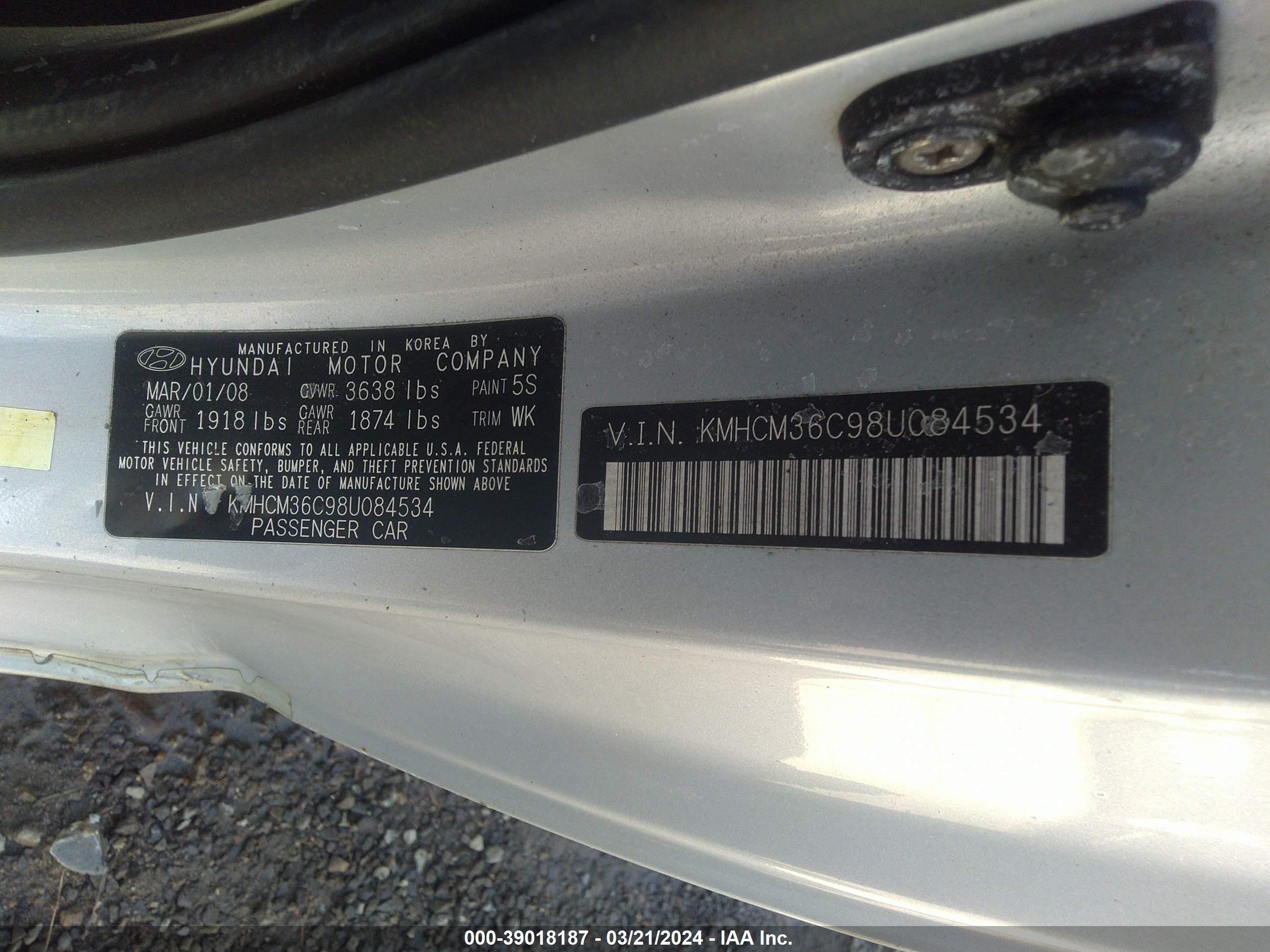 Photo 8 VIN: KMHCM36C98U084534 - HYUNDAI ACCENT 