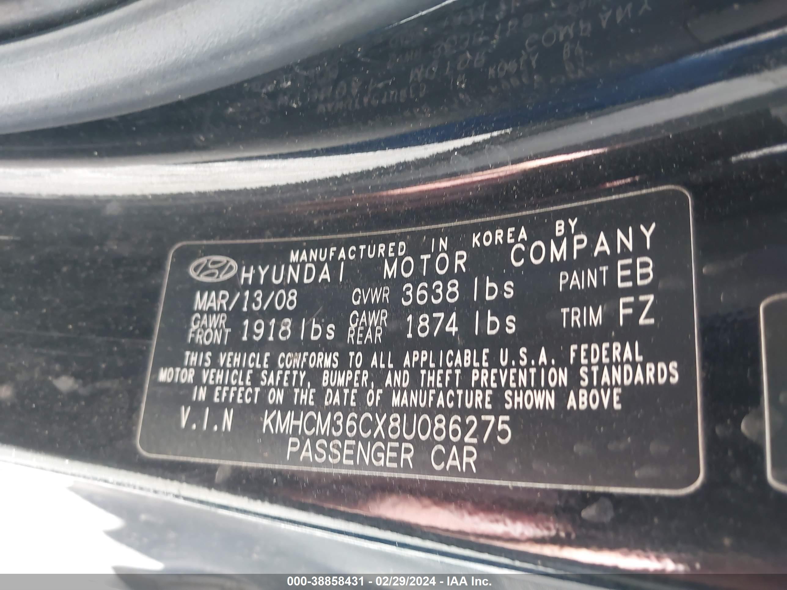 Photo 8 VIN: KMHCM36CX8U086275 - HYUNDAI ACCENT 