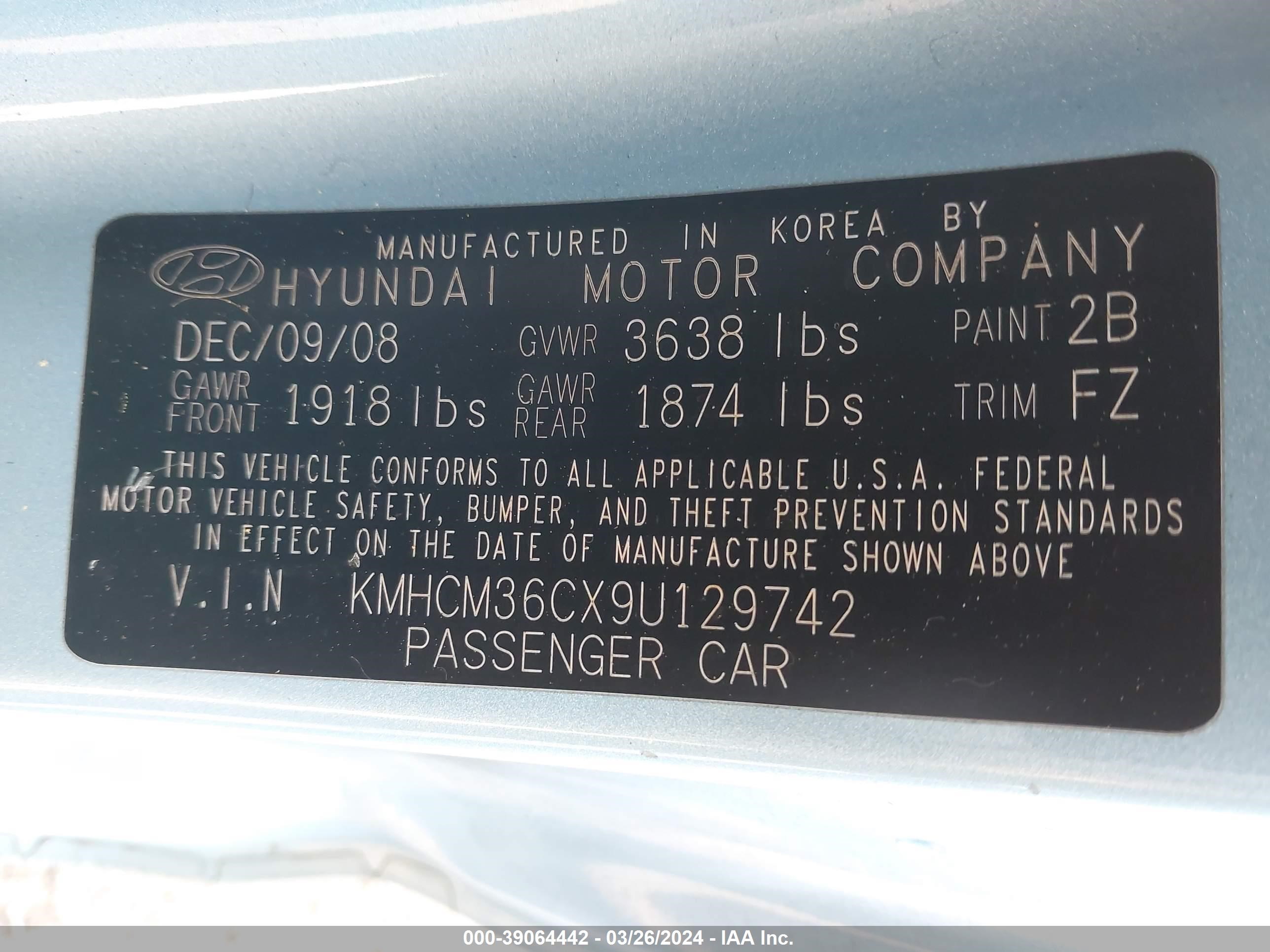 Photo 8 VIN: KMHCM36CX9U129742 - HYUNDAI ACCENT 