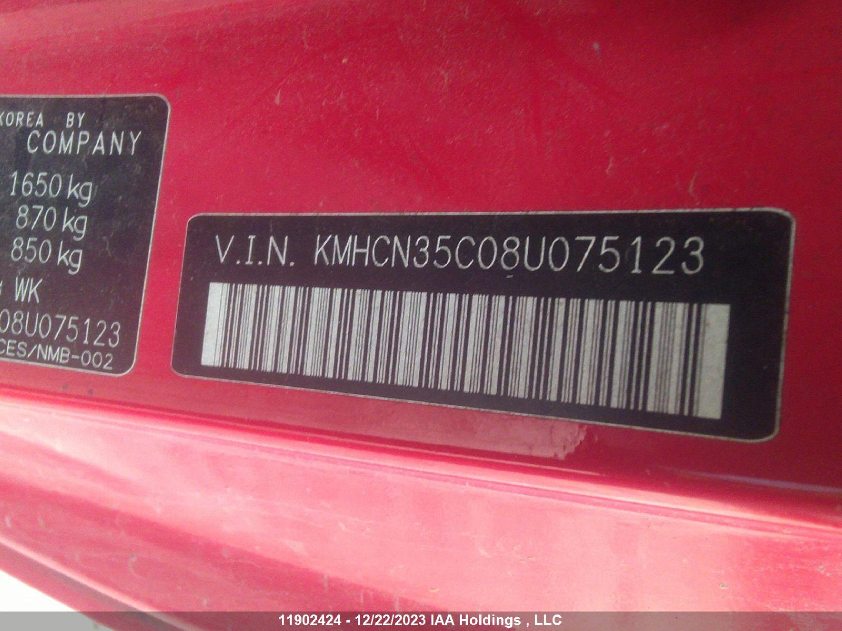 Photo 8 VIN: KMHCN35C08U075123 - HYUNDAI ACCENT 