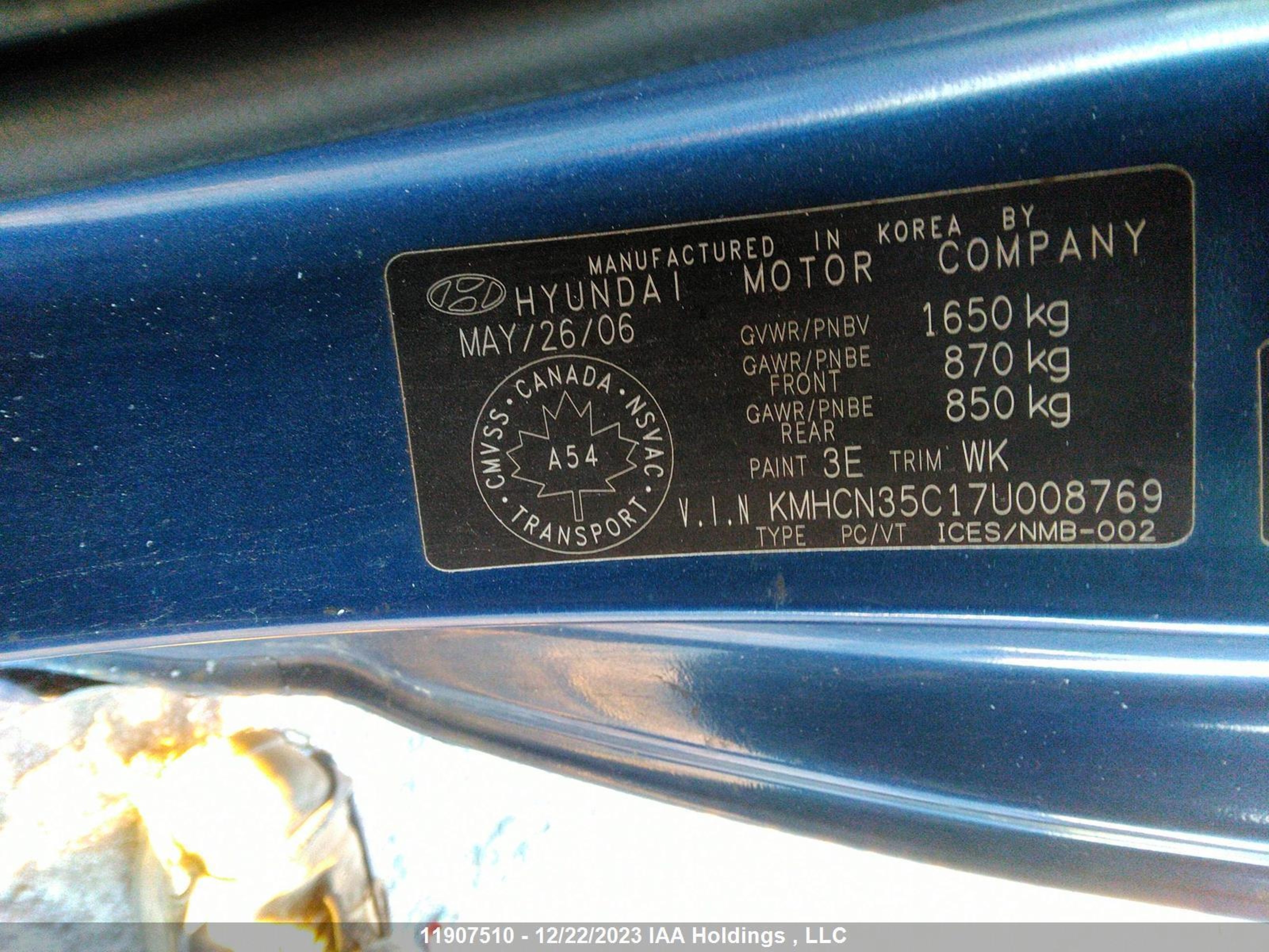 Photo 8 VIN: KMHCN35C17U008769 - HYUNDAI ACCENT 