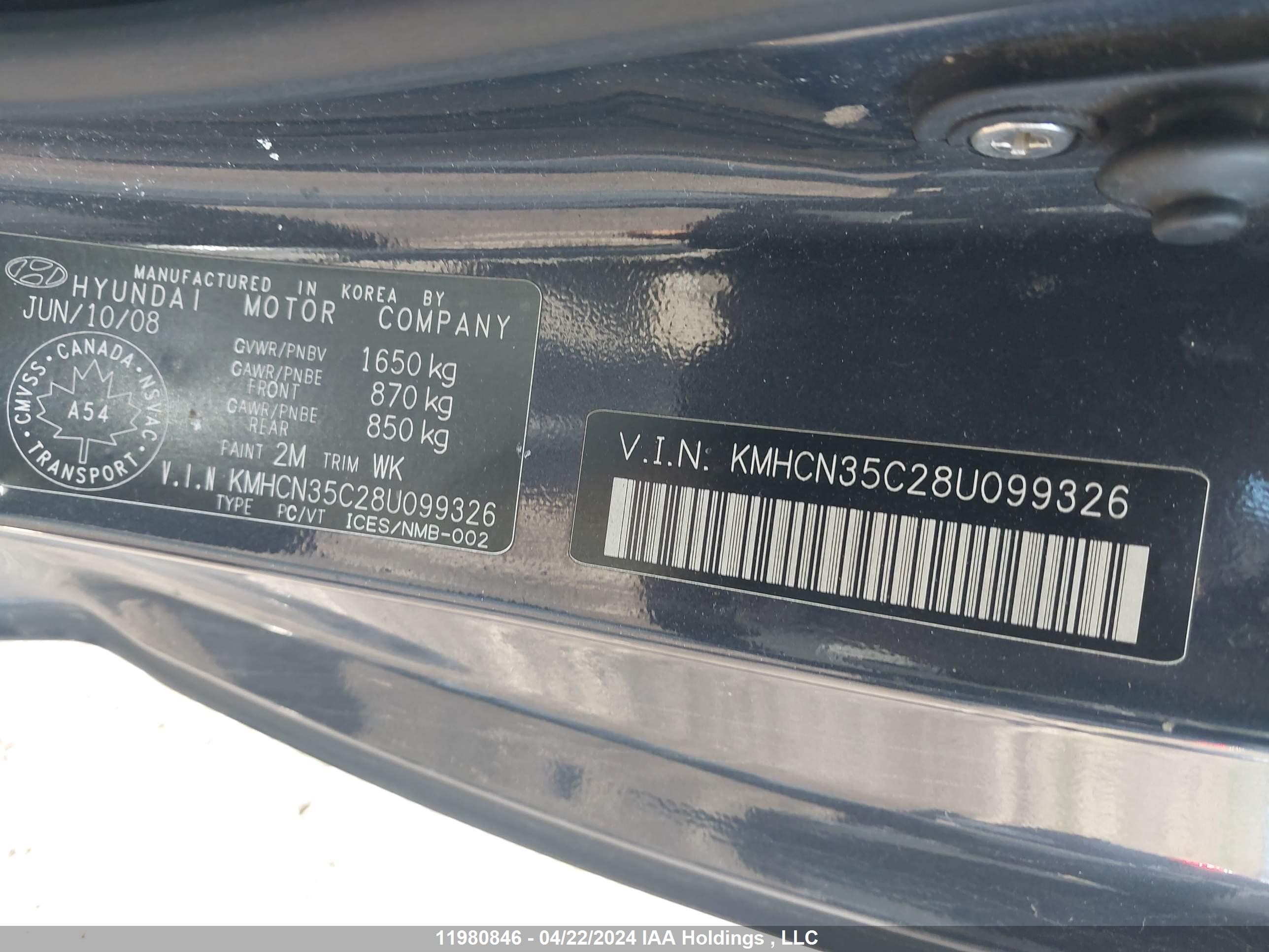 Photo 8 VIN: KMHCN35C28U099326 - HYUNDAI ACCENT 