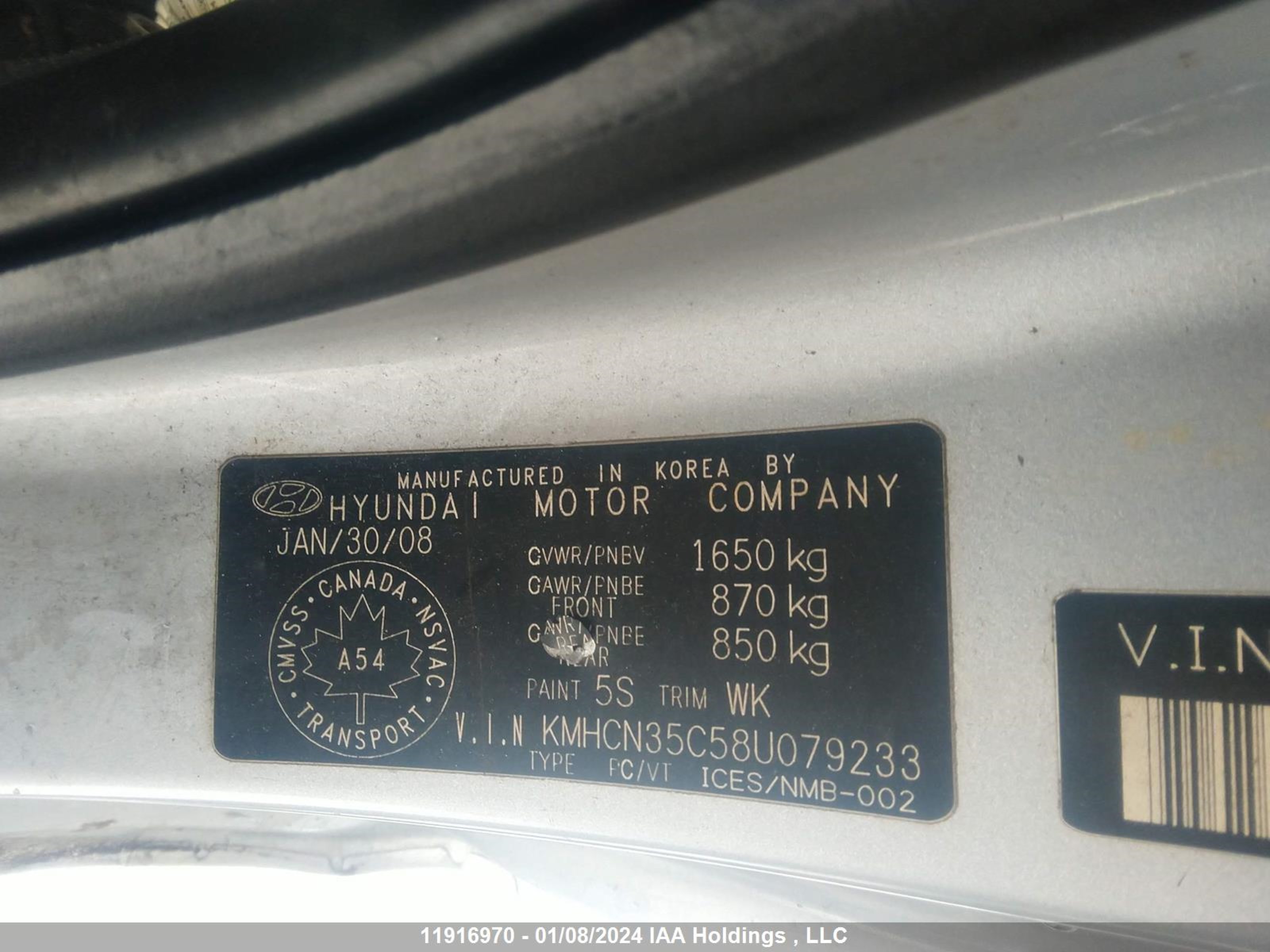 Photo 8 VIN: KMHCN35C58U079233 - HYUNDAI ACCENT 