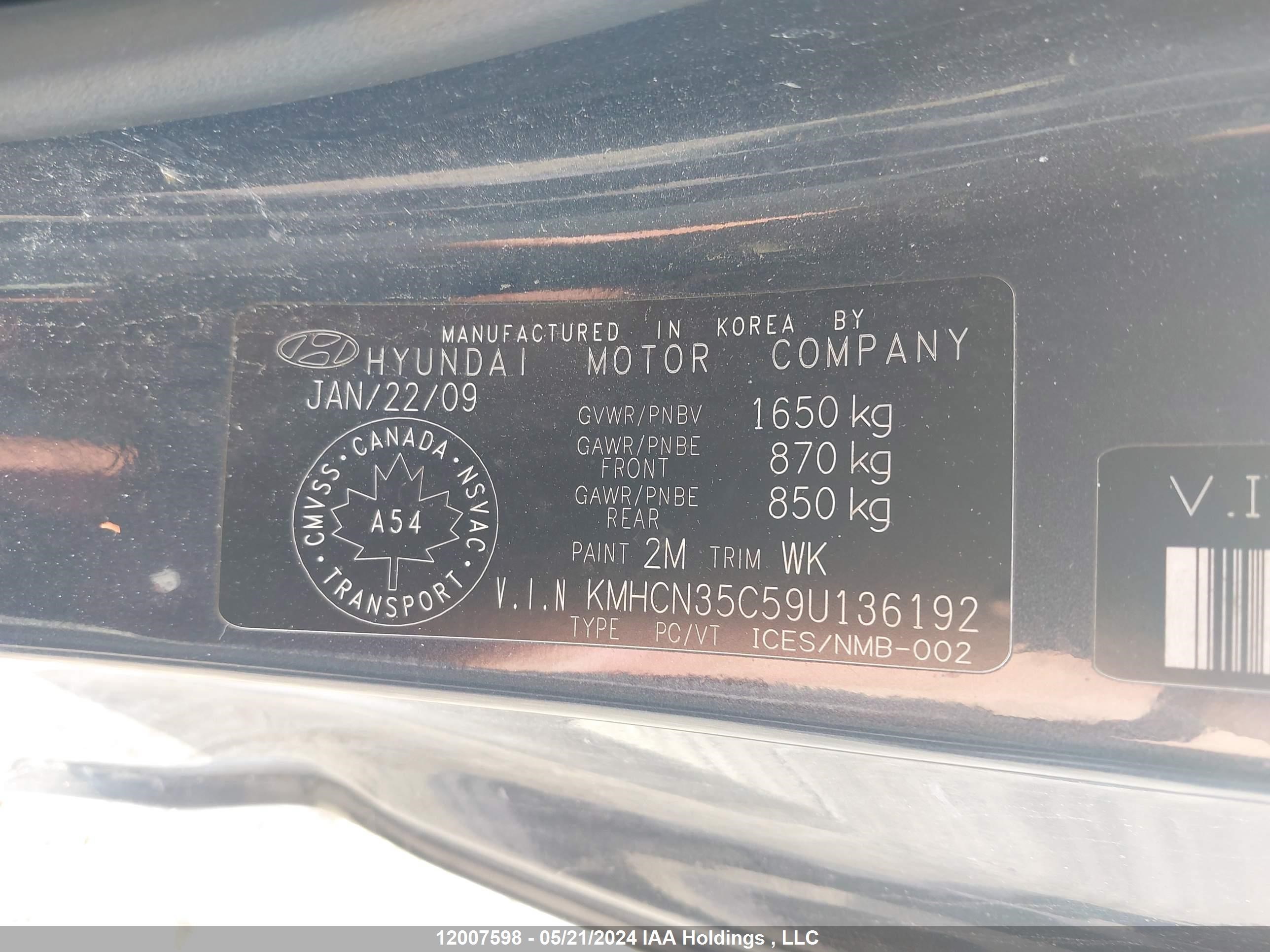 Photo 8 VIN: KMHCN35C59U136192 - HYUNDAI ACCENT 