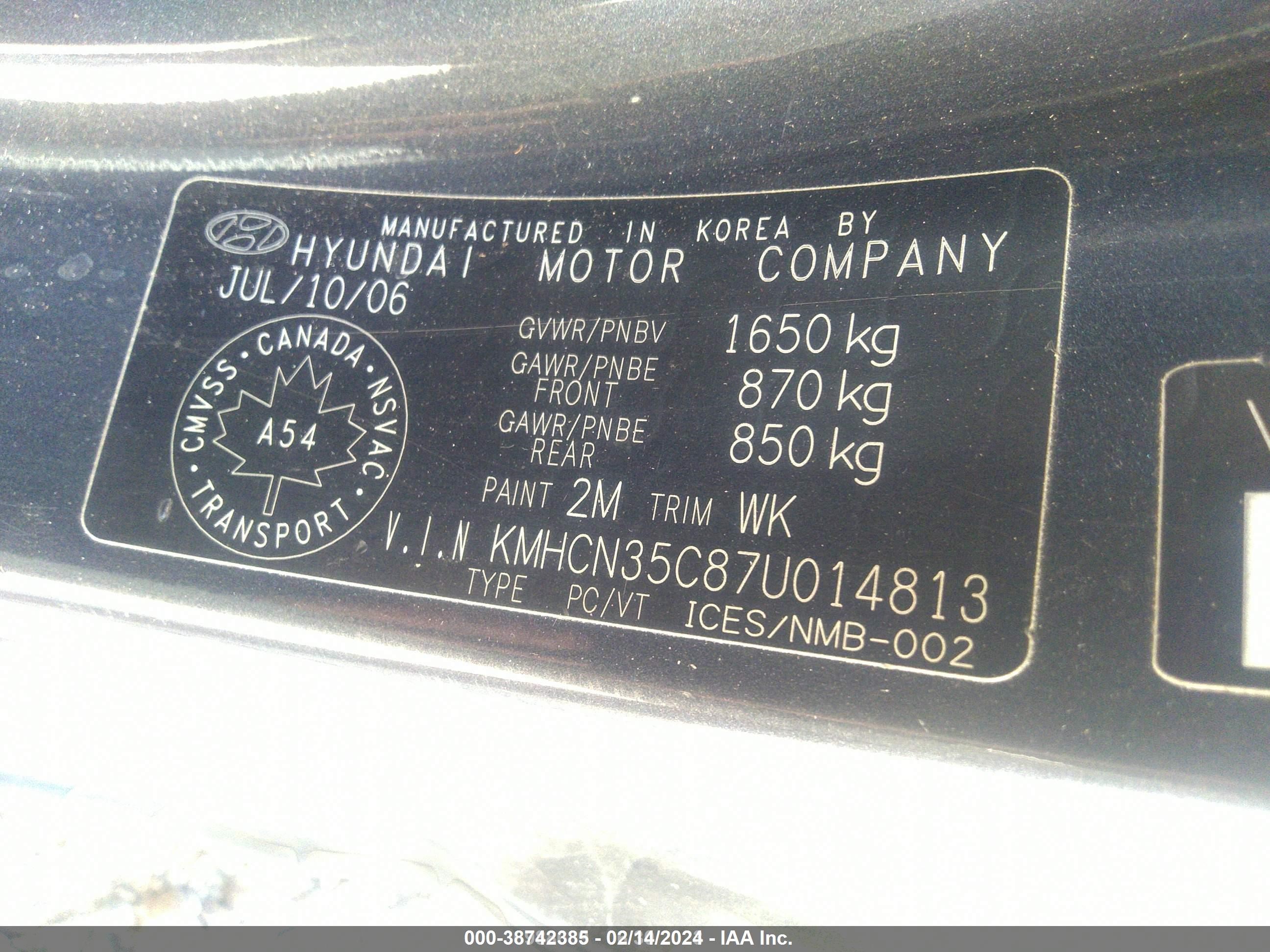 Photo 9 VIN: KMHCN35C87U014813 - HYUNDAI ACCENT 