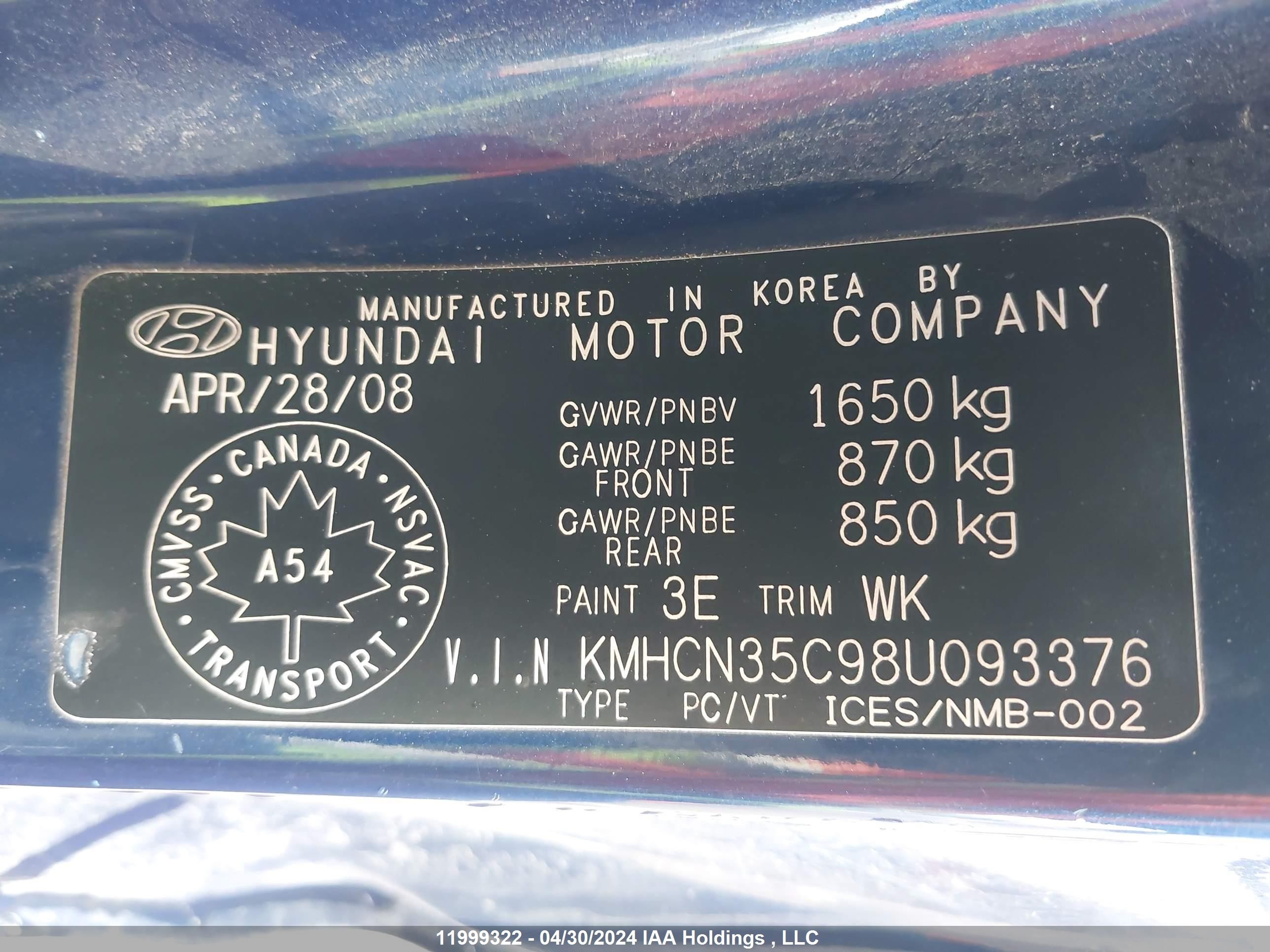 Photo 8 VIN: KMHCN35C98U093376 - HYUNDAI ACCENT 