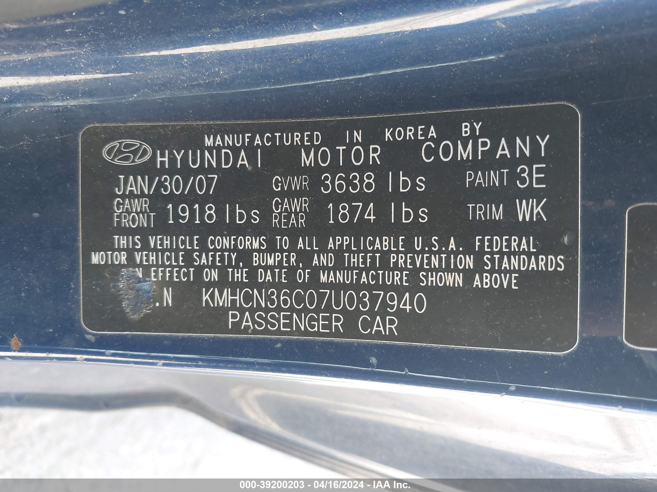 Photo 8 VIN: KMHCN36C07U037940 - HYUNDAI ACCENT 