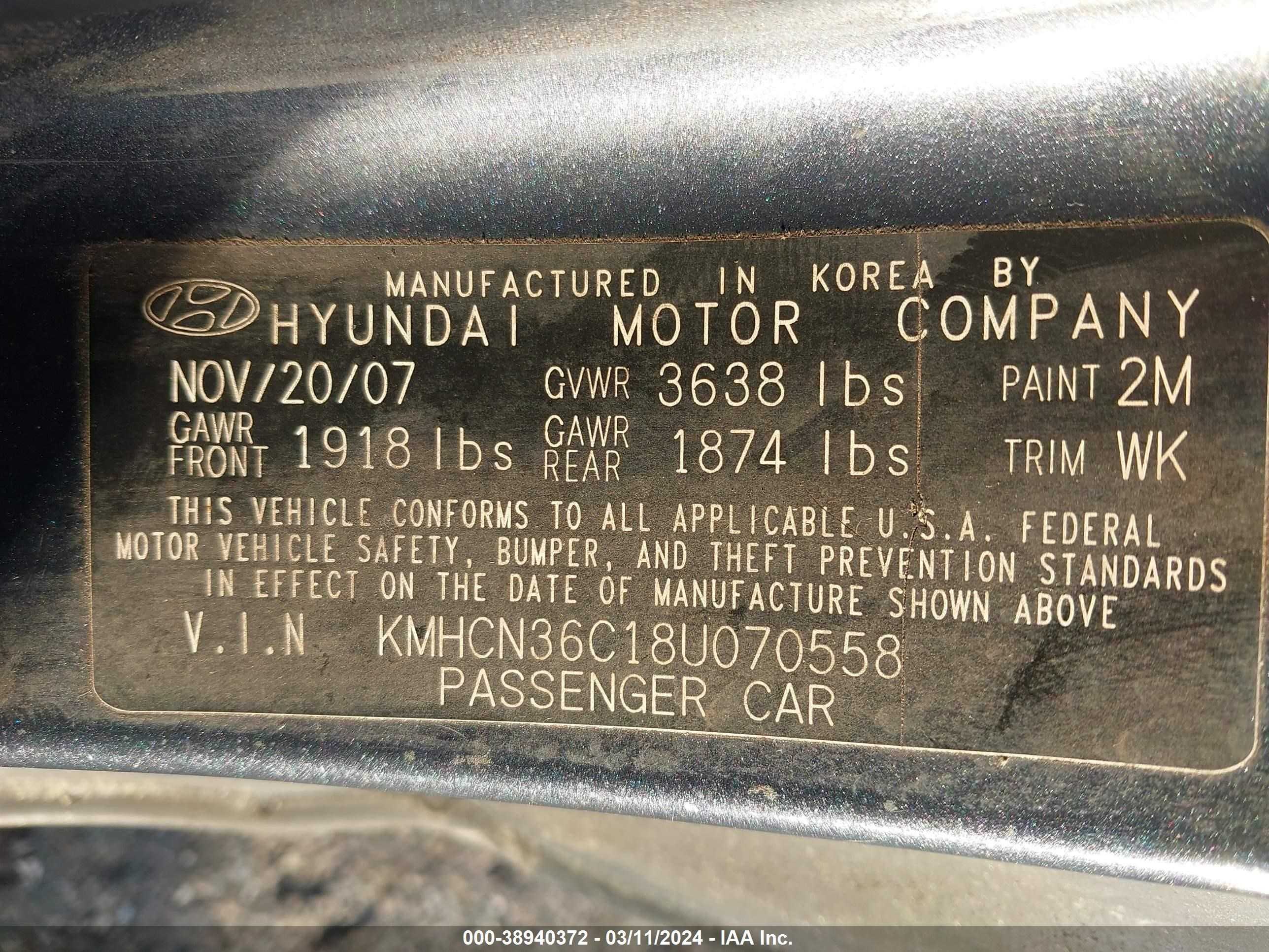 Photo 8 VIN: KMHCN36C18U070558 - HYUNDAI ACCENT 