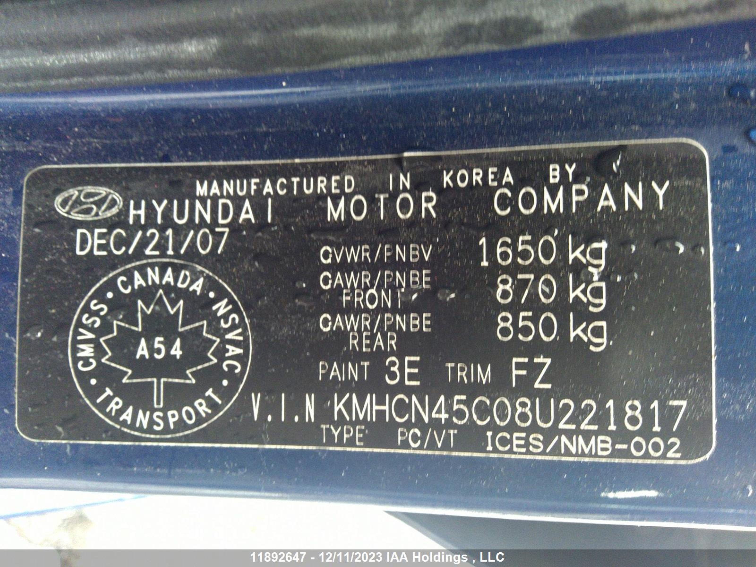 Photo 8 VIN: KMHCN45C08U221817 - HYUNDAI ACCENT 