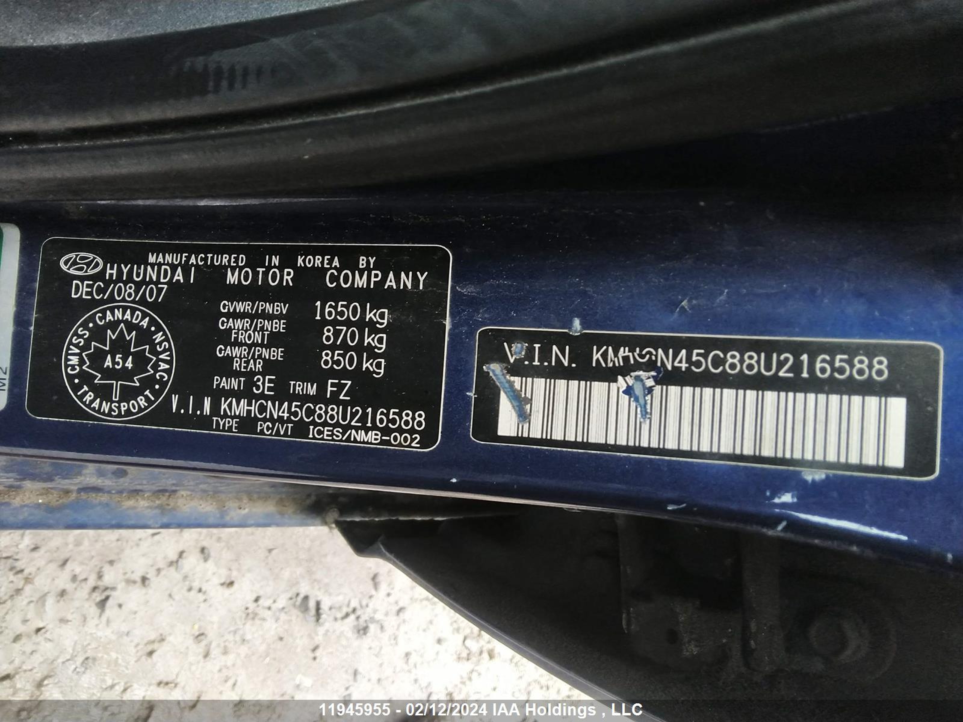 Photo 8 VIN: KMHCN45C88U216588 - HYUNDAI ACCENT 