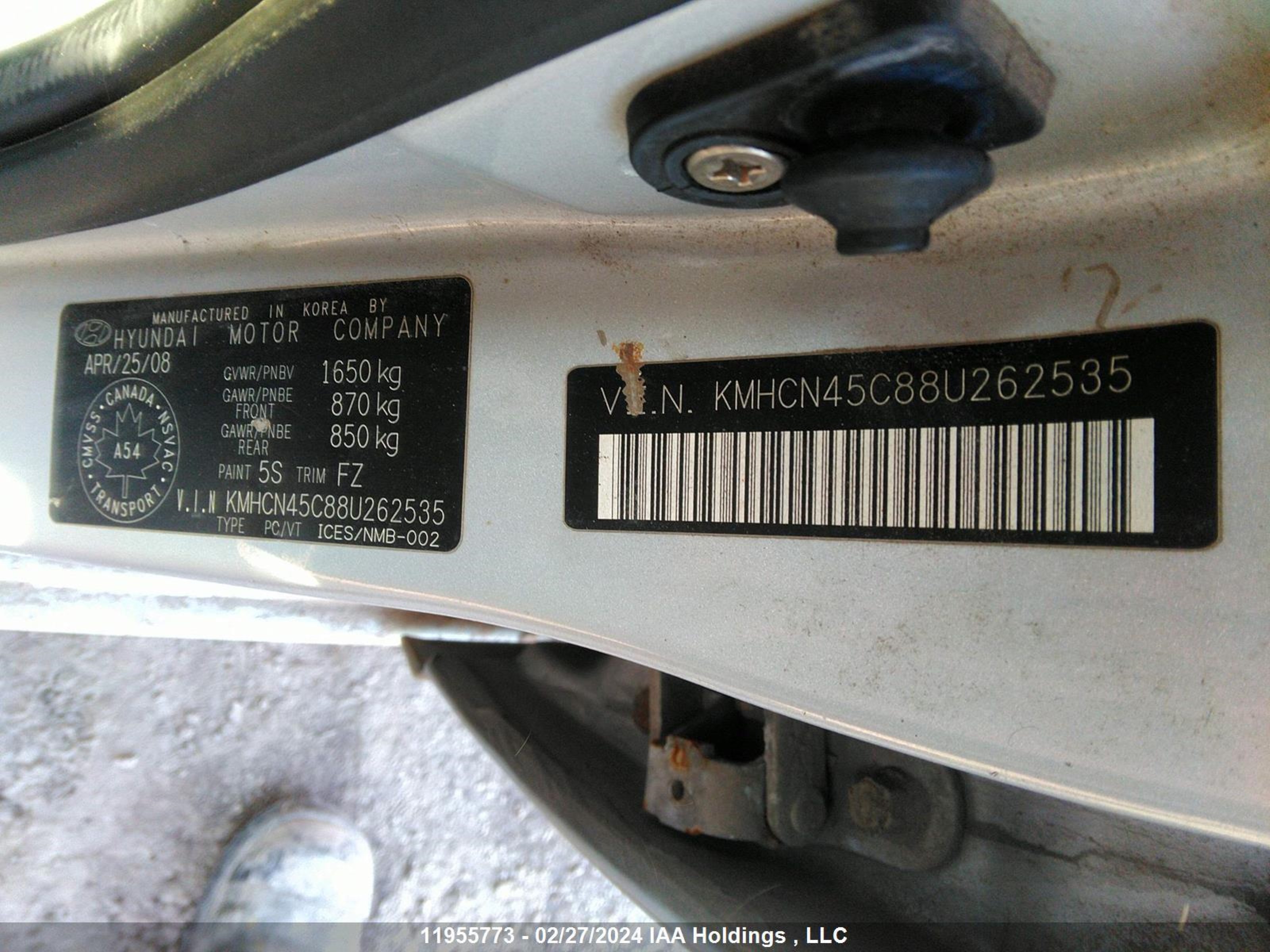 Photo 8 VIN: KMHCN45C88U262535 - HYUNDAI ACCENT 