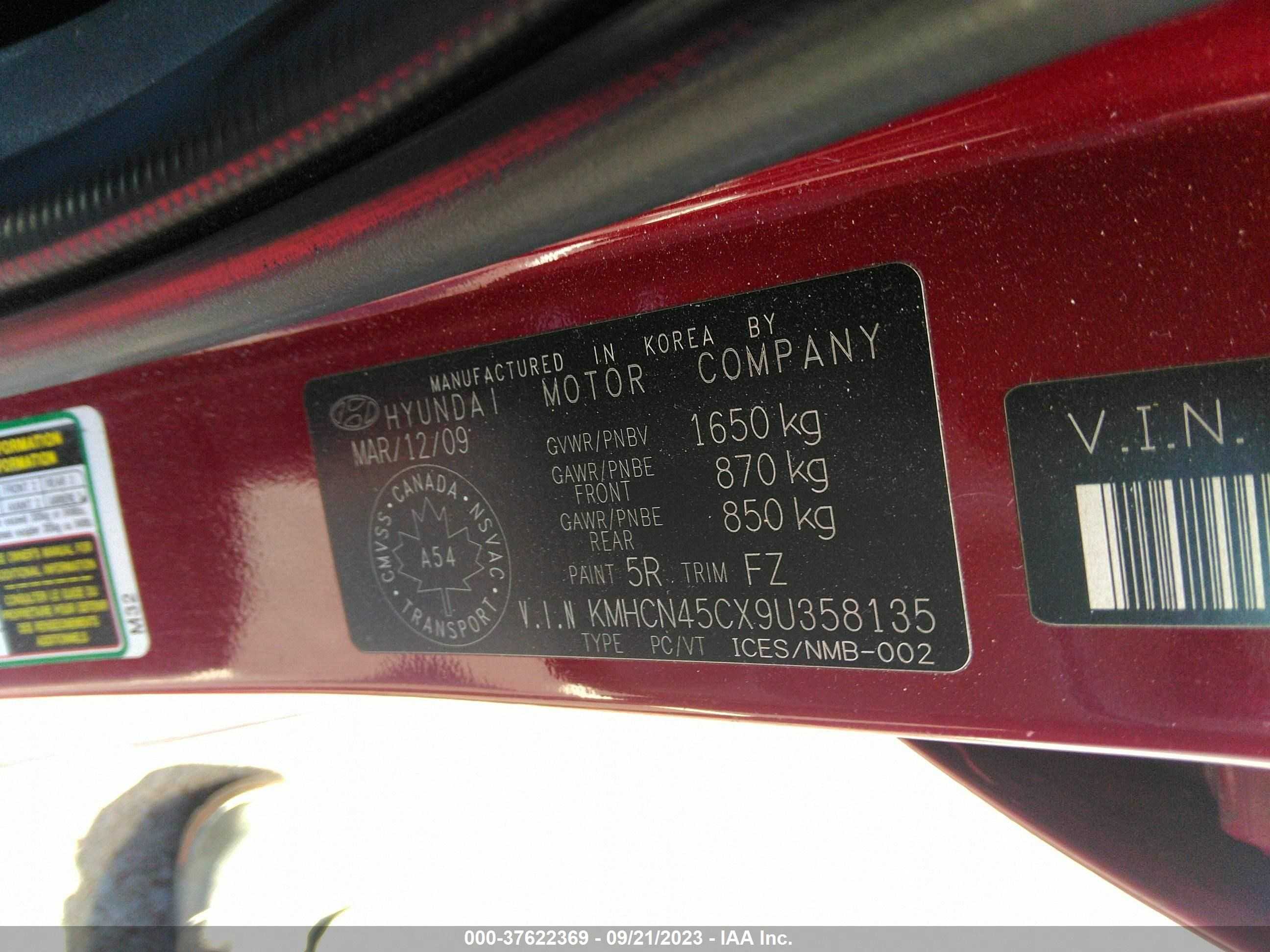 Photo 8 VIN: KMHCN45CX9U358135 - HYUNDAI ACCENT 