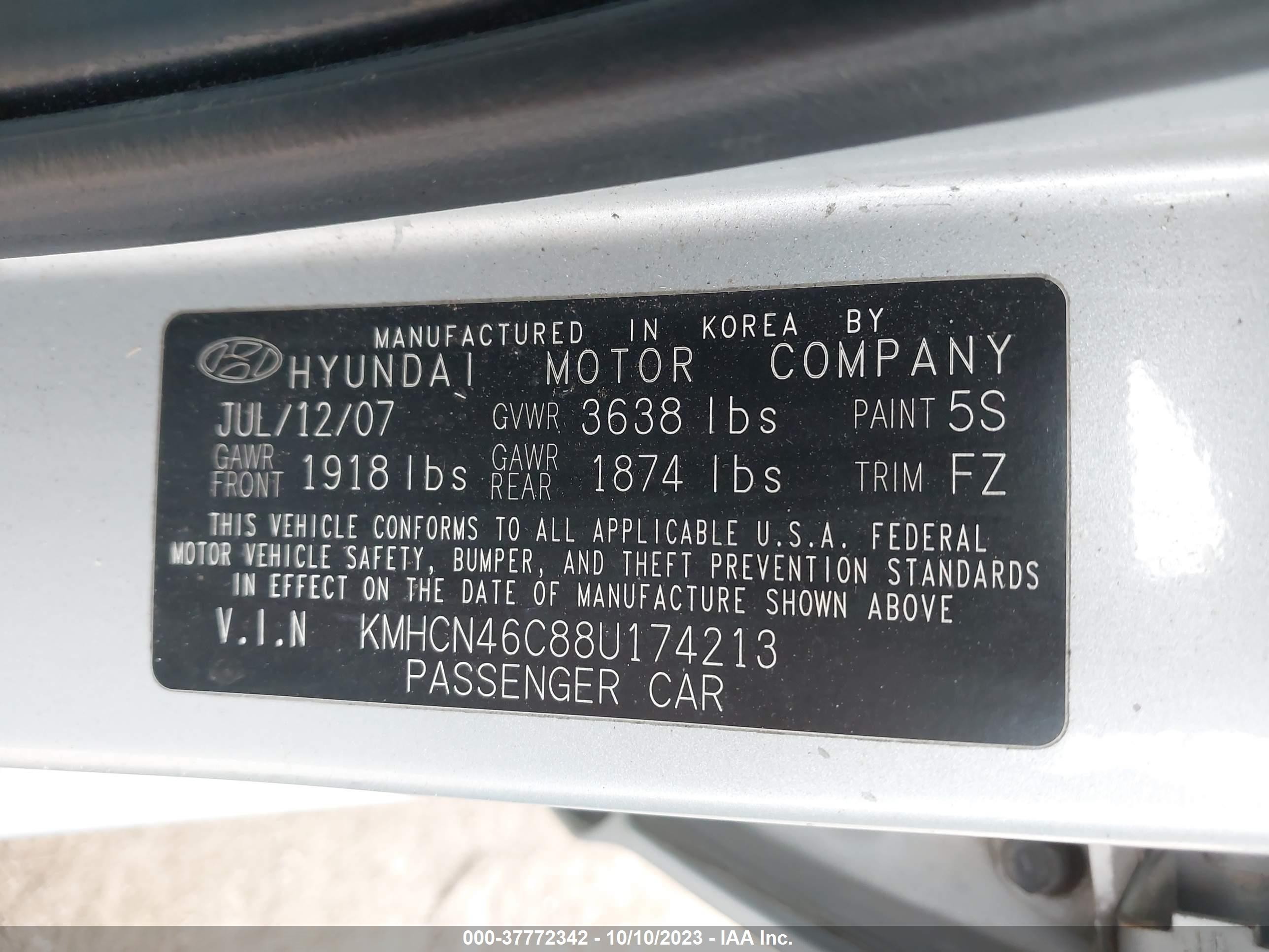 Photo 8 VIN: KMHCN46C88U174213 - HYUNDAI ACCENT 