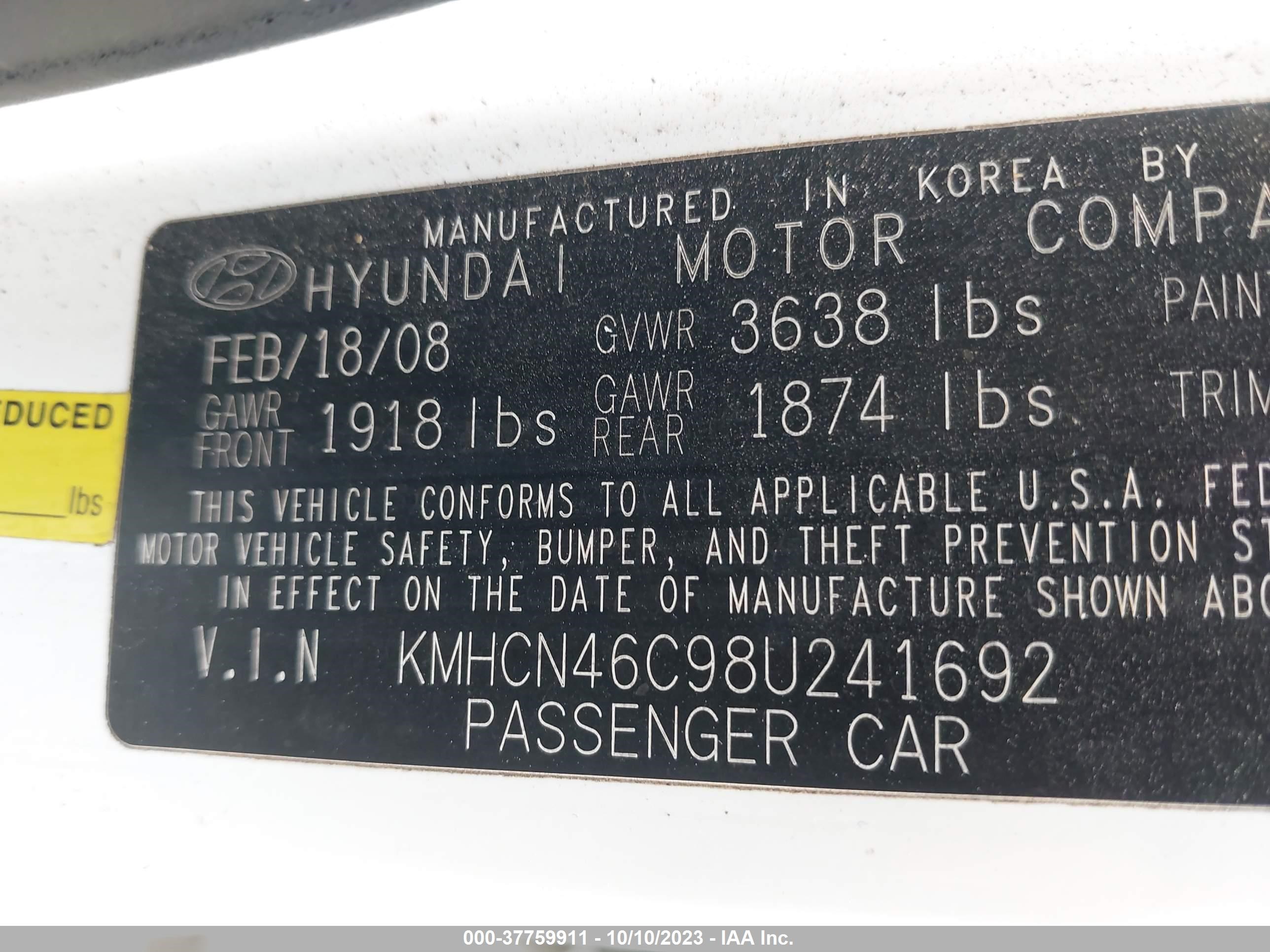 Photo 8 VIN: KMHCN46C98U241692 - HYUNDAI ACCENT 