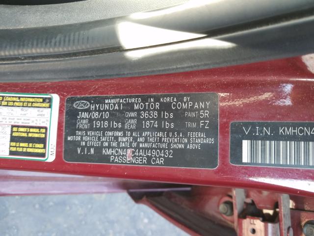 Photo 9 VIN: KMHCN4AC4AU490432 - HYUNDAI ACCENT GLS 