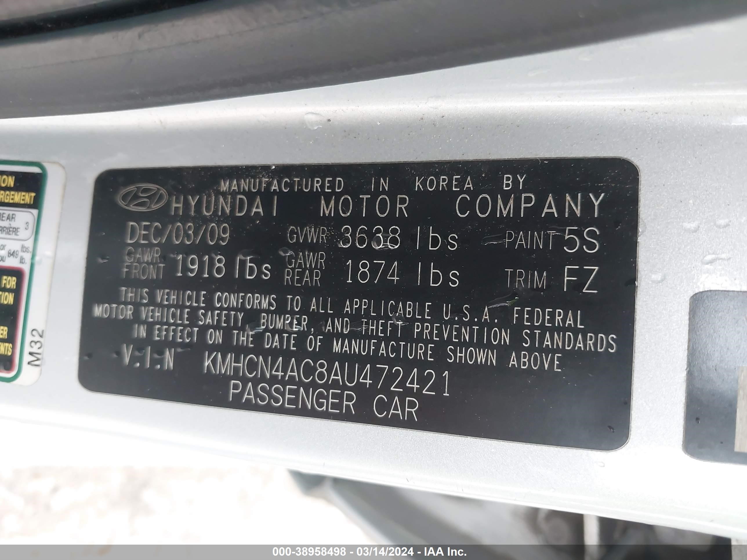 Photo 8 VIN: KMHCN4AC8AU472421 - HYUNDAI ACCENT 