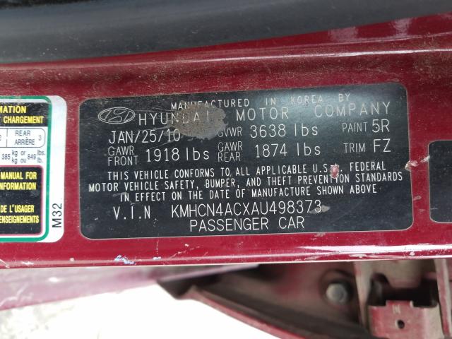 Photo 9 VIN: KMHCN4ACXAU498373 - HYUNDAI ACCENT GLS 