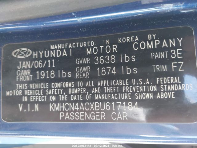 Photo 8 VIN: KMHCN4ACXBU617184 - HYUNDAI ACCENT 