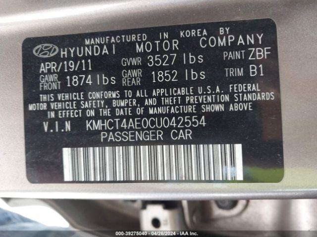 Photo 8 VIN: KMHCT4AE0CU042554 - HYUNDAI ACCENT 