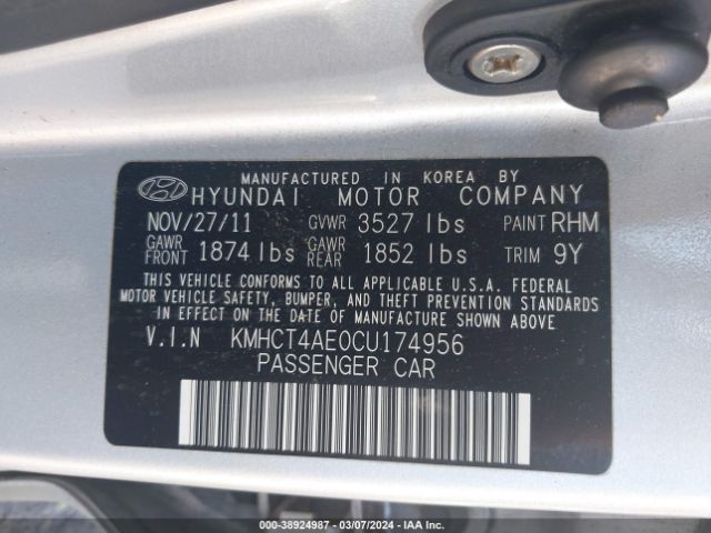 Photo 8 VIN: KMHCT4AE0CU174956 - HYUNDAI ACCENT 