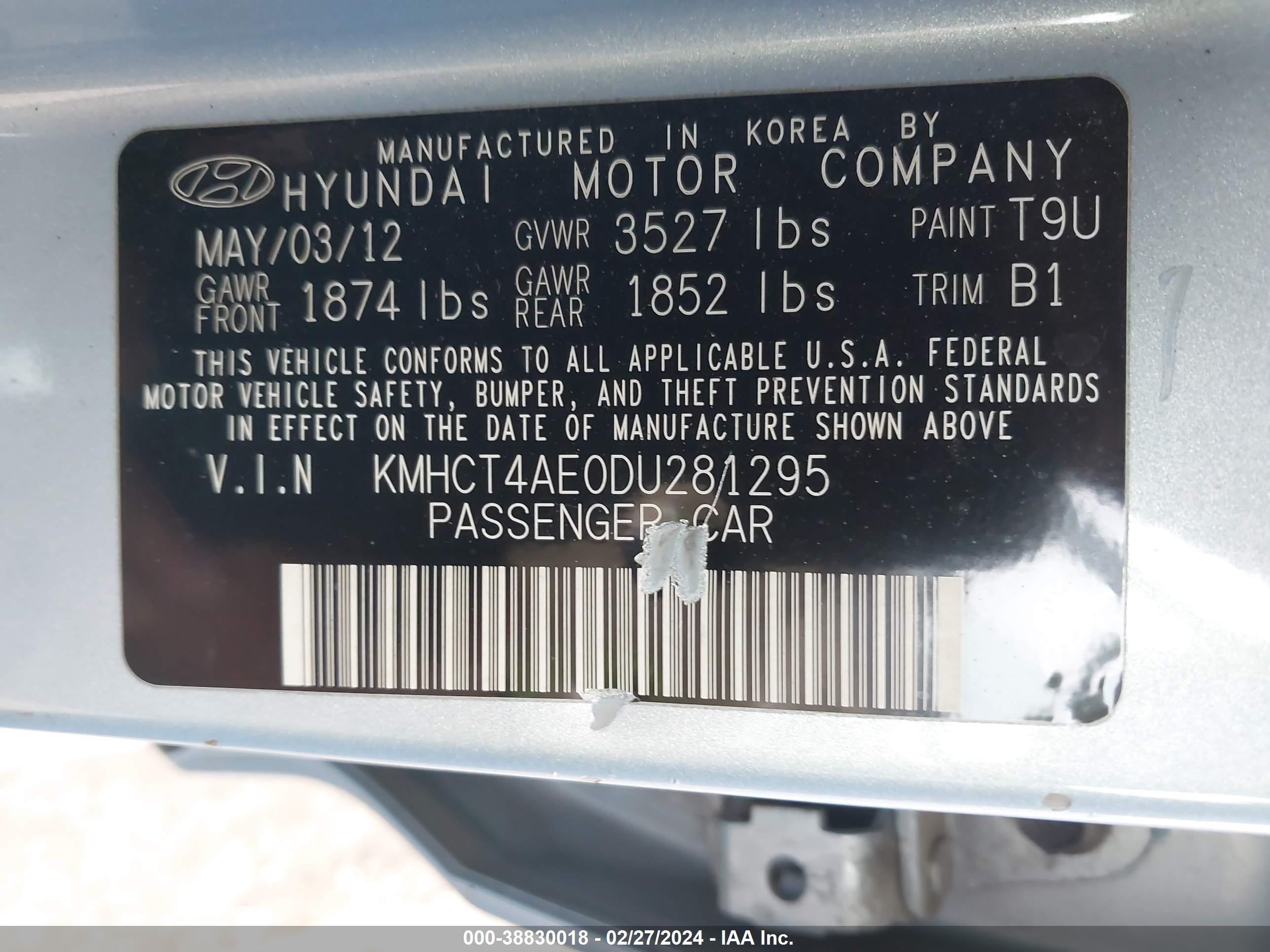 Photo 8 VIN: KMHCT4AE0DU281295 - HYUNDAI ACCENT 