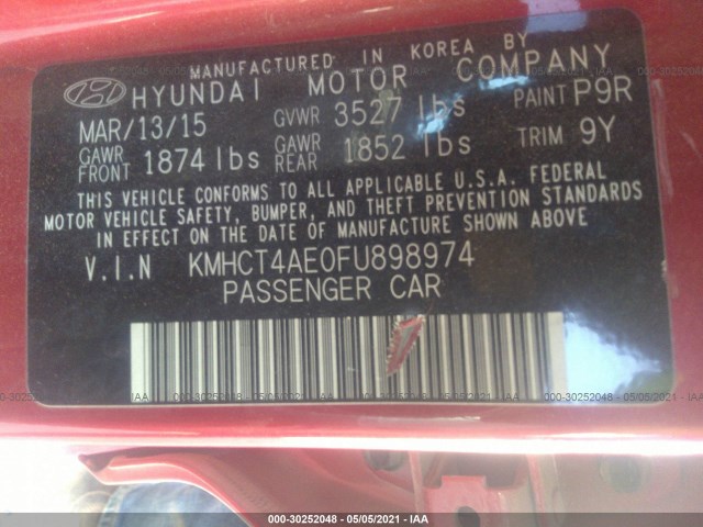 Photo 8 VIN: KMHCT4AE0FU898974 - HYUNDAI ACCENT 