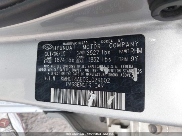 Photo 8 VIN: KMHCT4AE0GU029602 - HYUNDAI ACCENT 