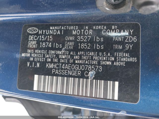 Photo 8 VIN: KMHCT4AE0GU078573 - HYUNDAI ACCENT 